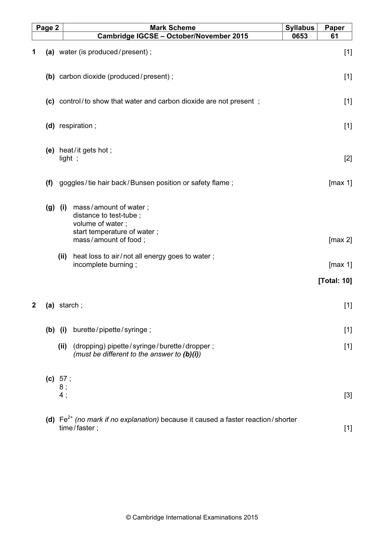 Mark scheme, page 2 of 5