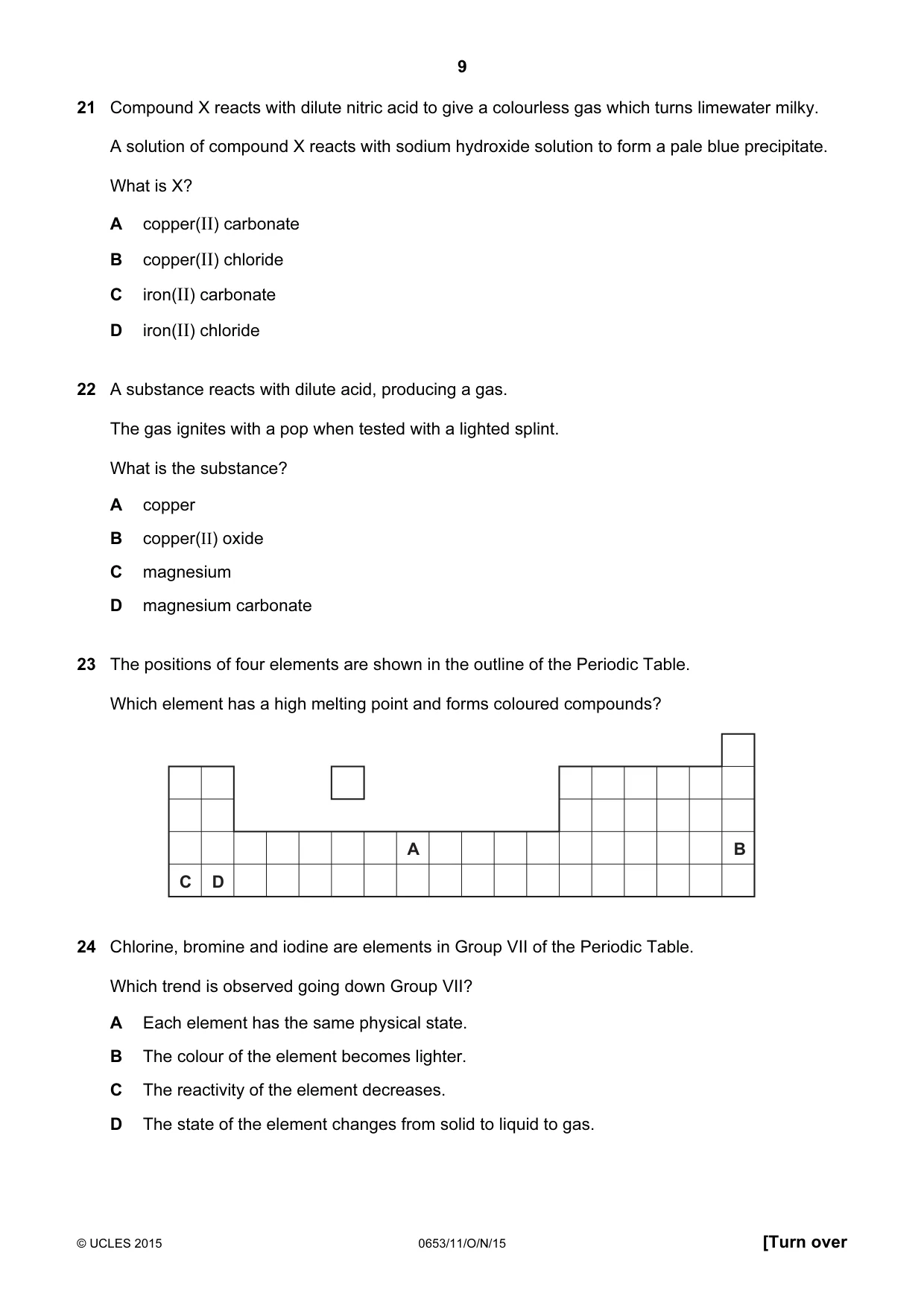 Cambridge IGCSE Science - Combined 0653 2015 Oct/Nov Paper 1 · Variant 1 question paper, page 9 of 16