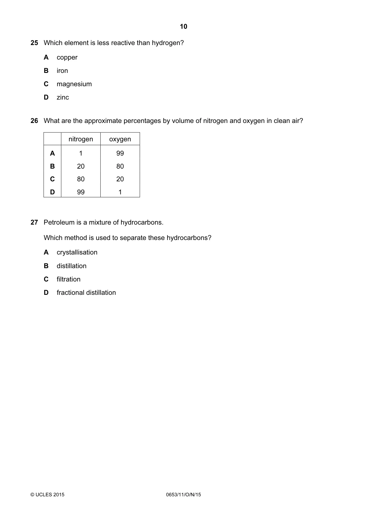 Cambridge IGCSE Science - Combined 0653 2015 Oct/Nov Paper 1 · Variant 1 question paper, page 10 of 16