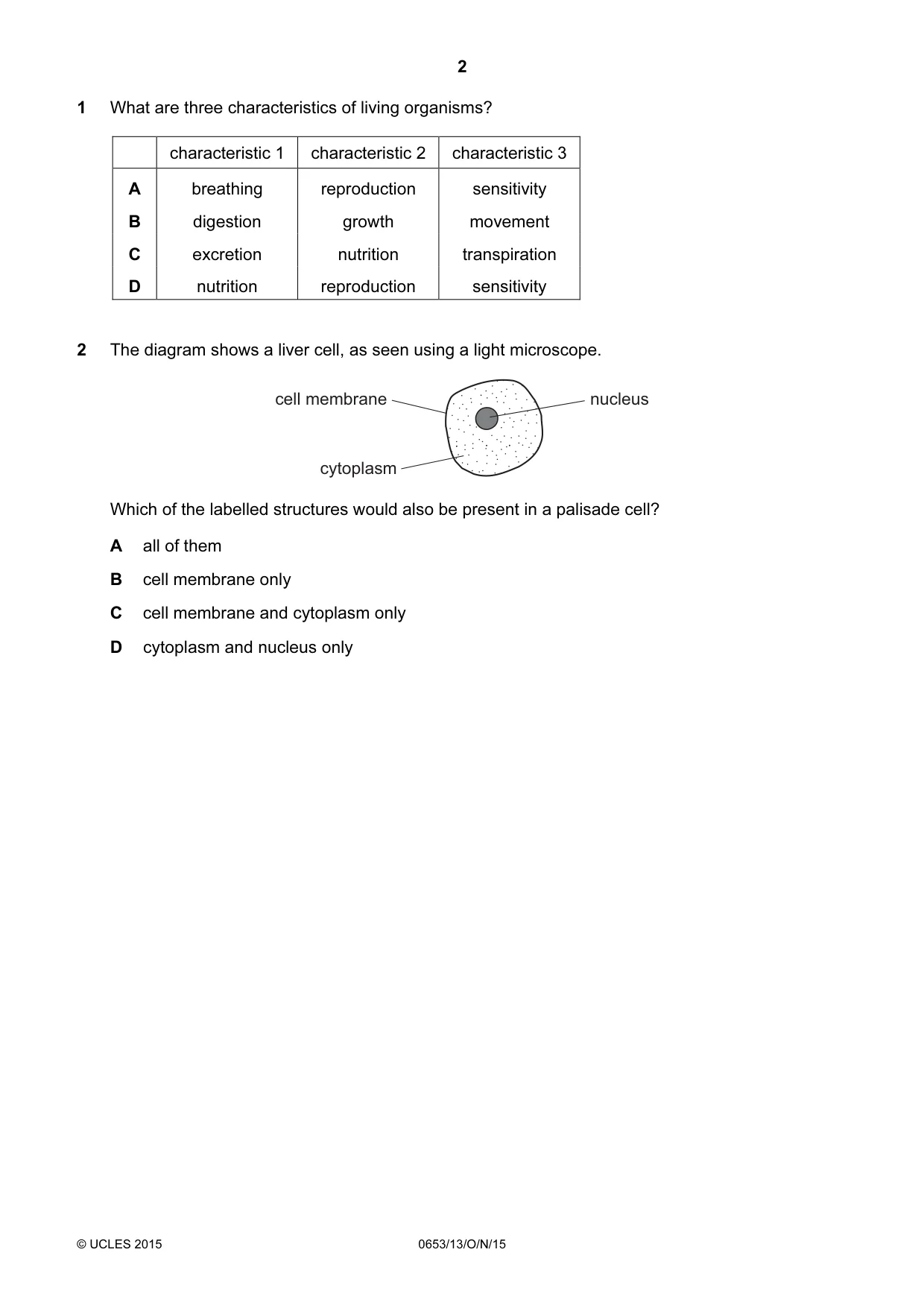 Cambridge IGCSE Science - Combined 0653 2015 Oct/Nov Paper 1 · Variant 3 question paper, page 2 of 20