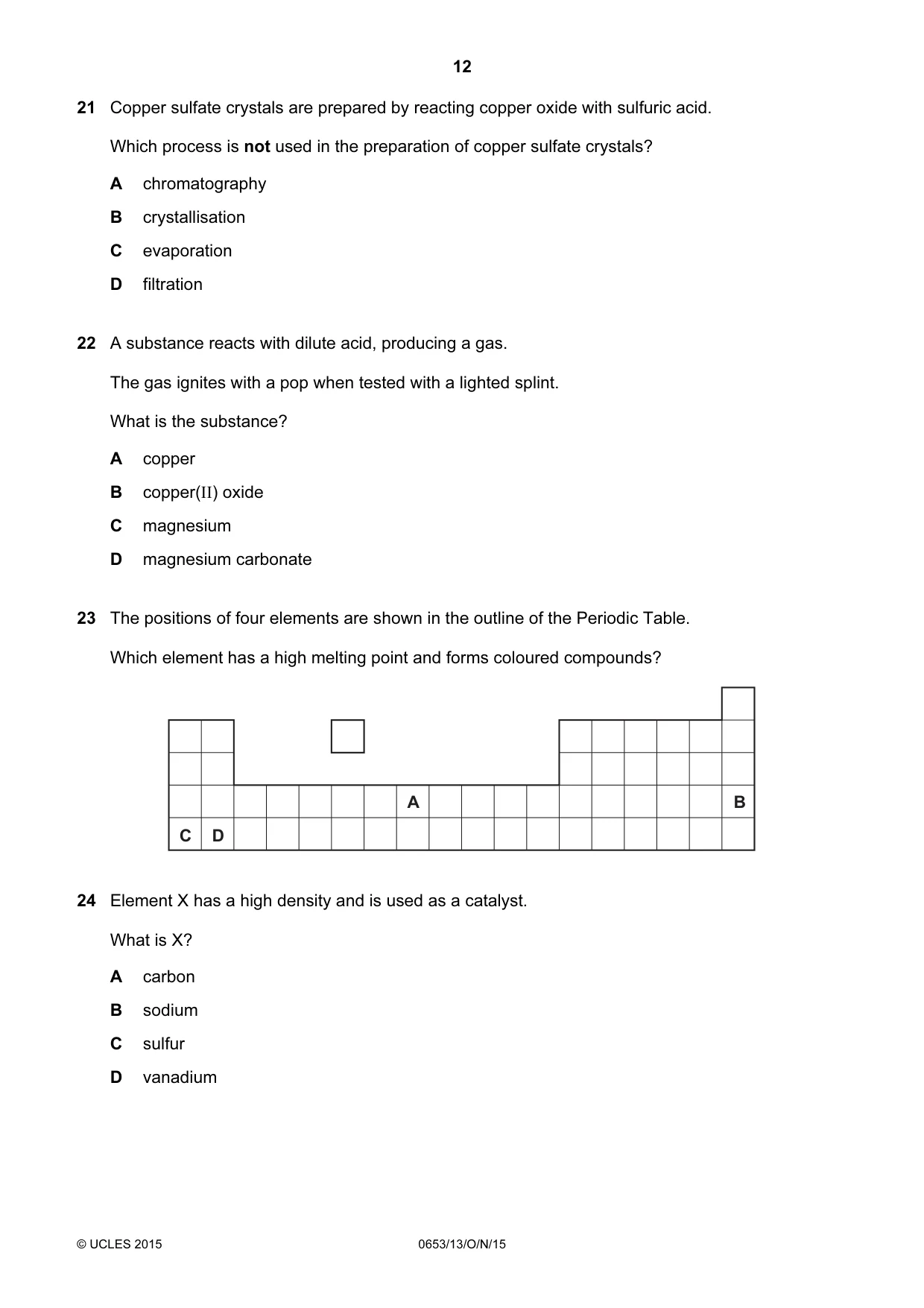 Cambridge IGCSE Science - Combined 0653 2015 Oct/Nov Paper 1 · Variant 3 question paper, page 12 of 20