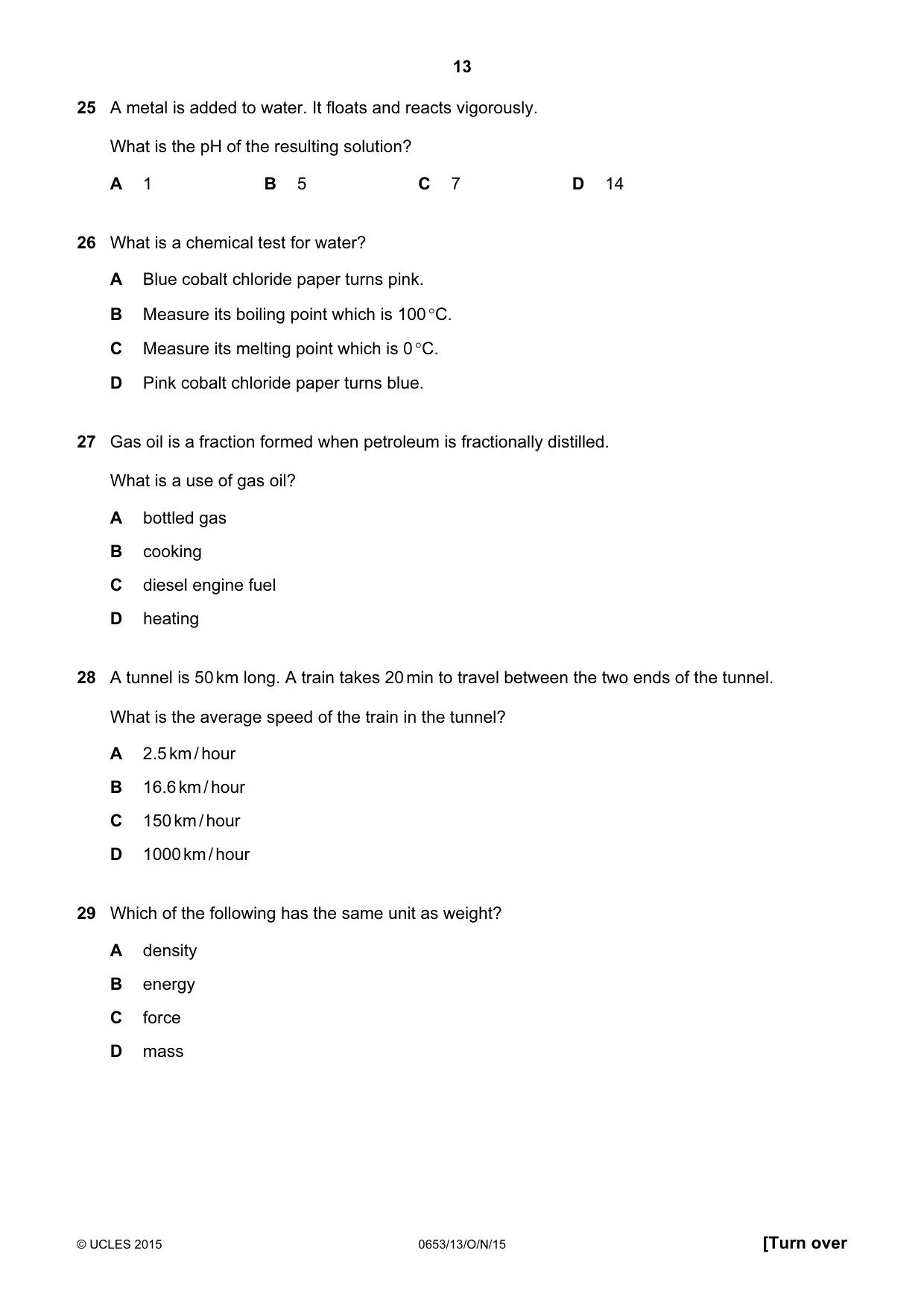 Cambridge IGCSE Science - Combined 0653 2015 Oct/Nov Paper 1 · Variant 3 question paper, page 13 of 20