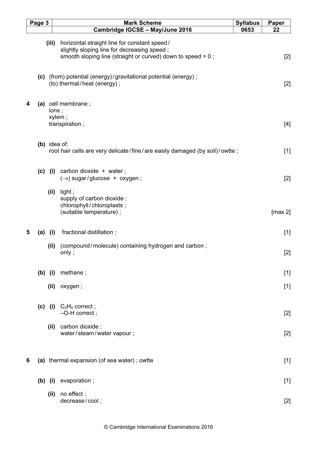 Mark scheme, page 3 of 5