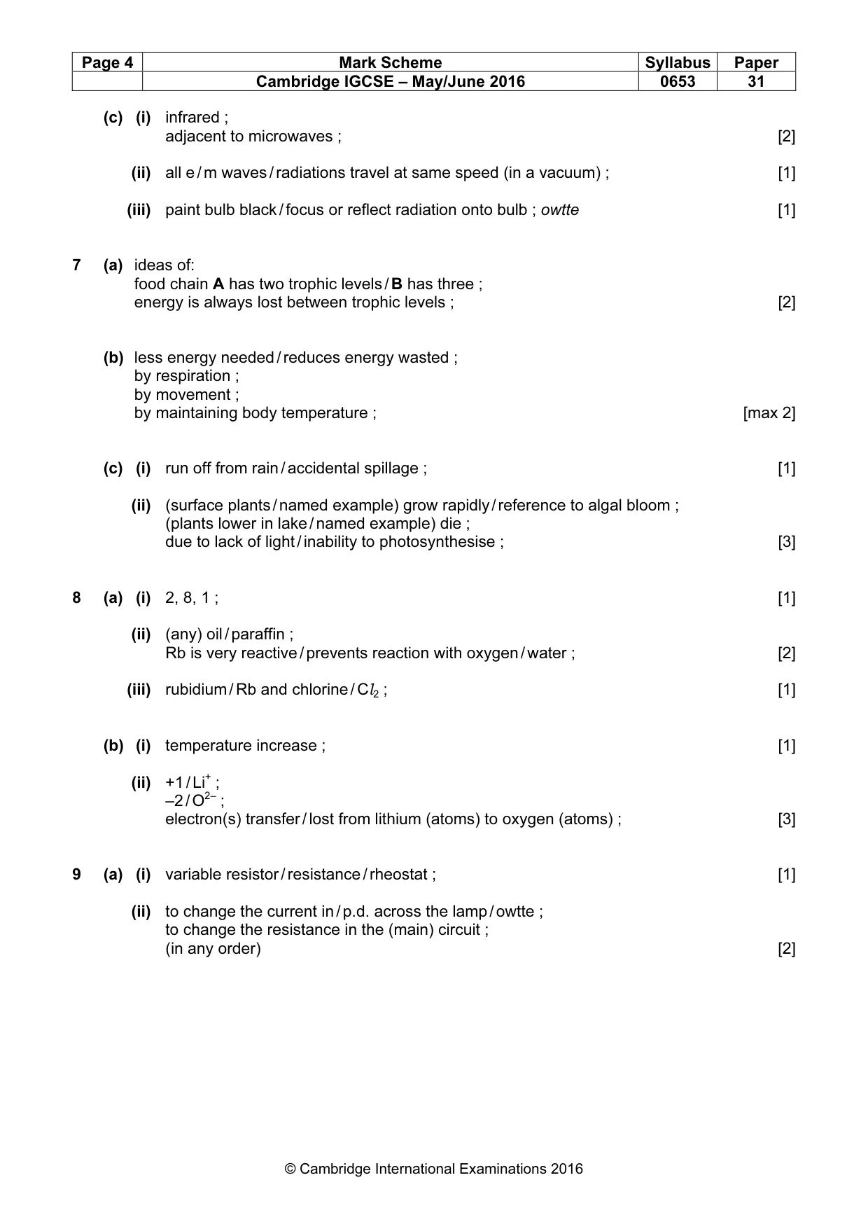 Mark scheme, page 4 of 5