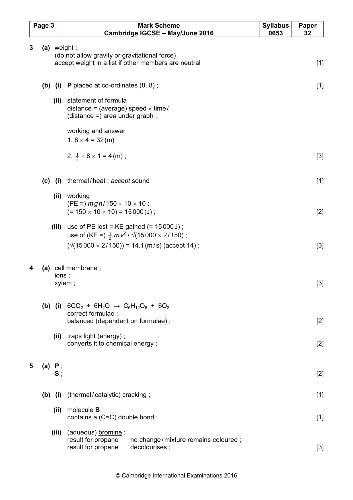 Mark scheme, page 3 of 5