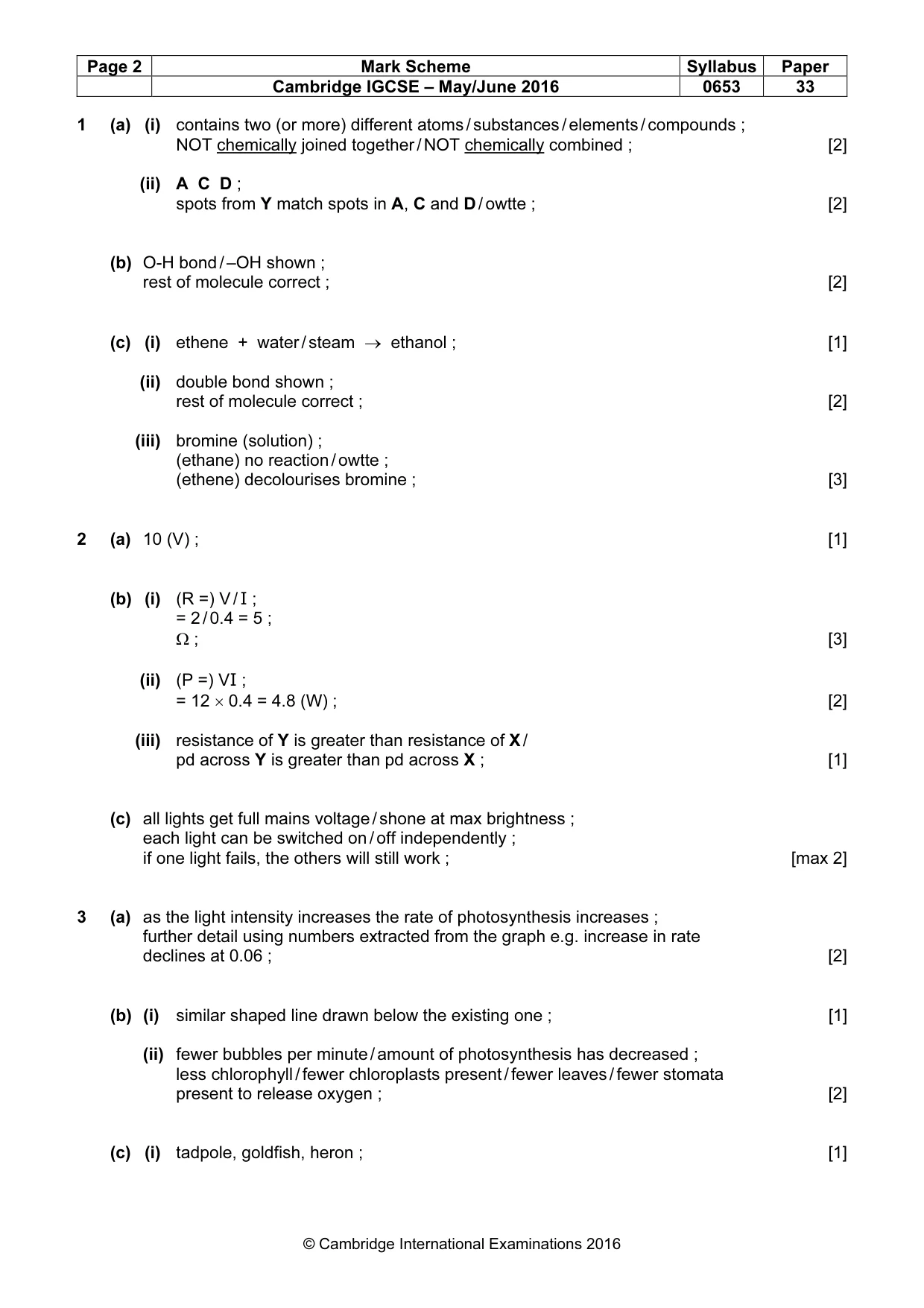 Mark scheme, page 2 of 5