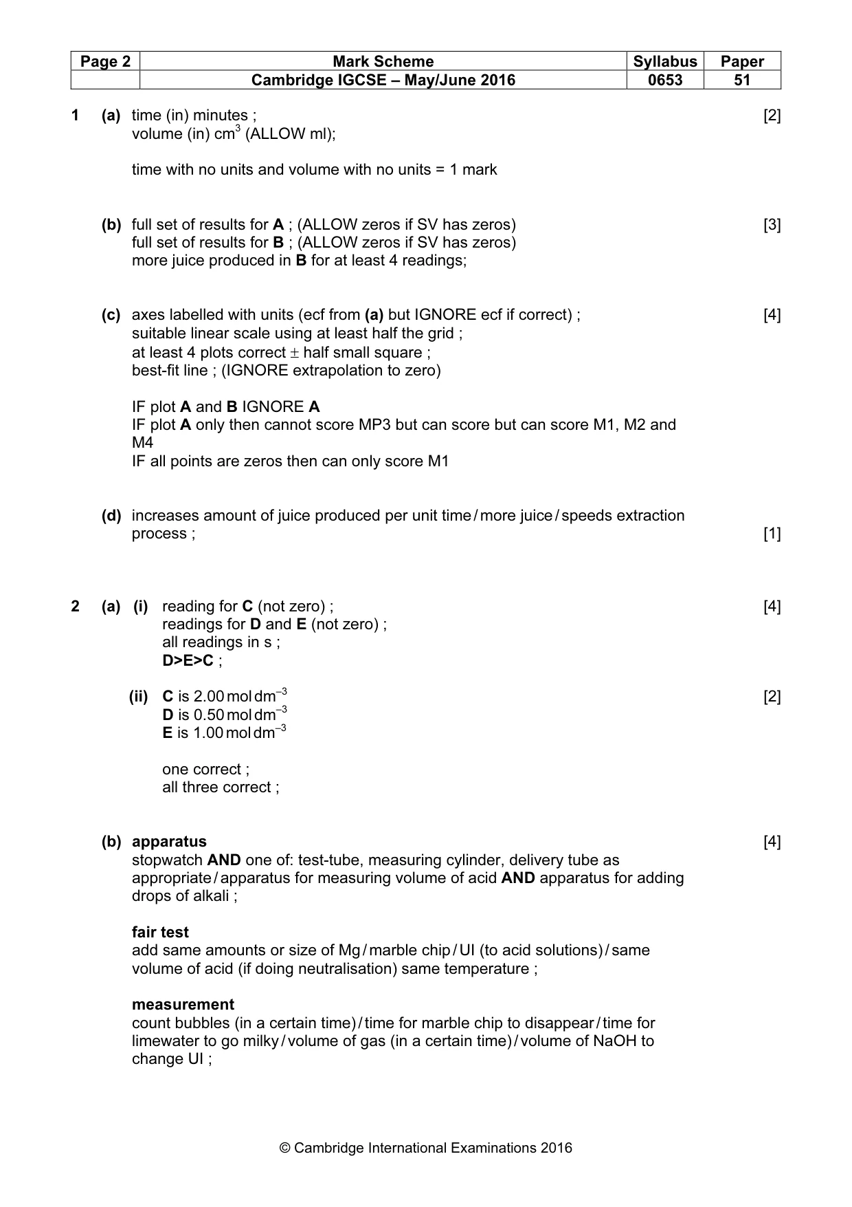 Mark scheme, page 2 of 3