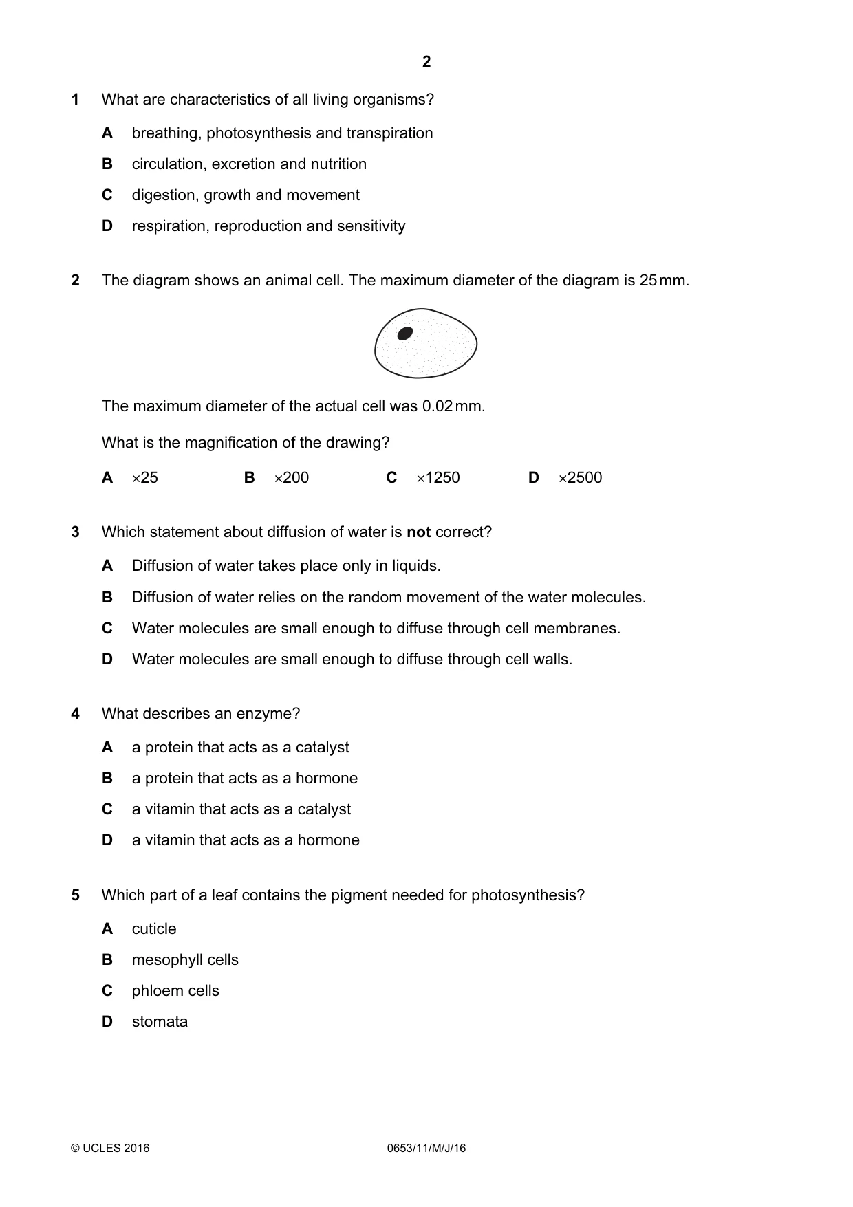 Cambridge IGCSE Science - Combined 0653 2016 May/June Paper 1 · Variant 1 question paper, page 2 of 16