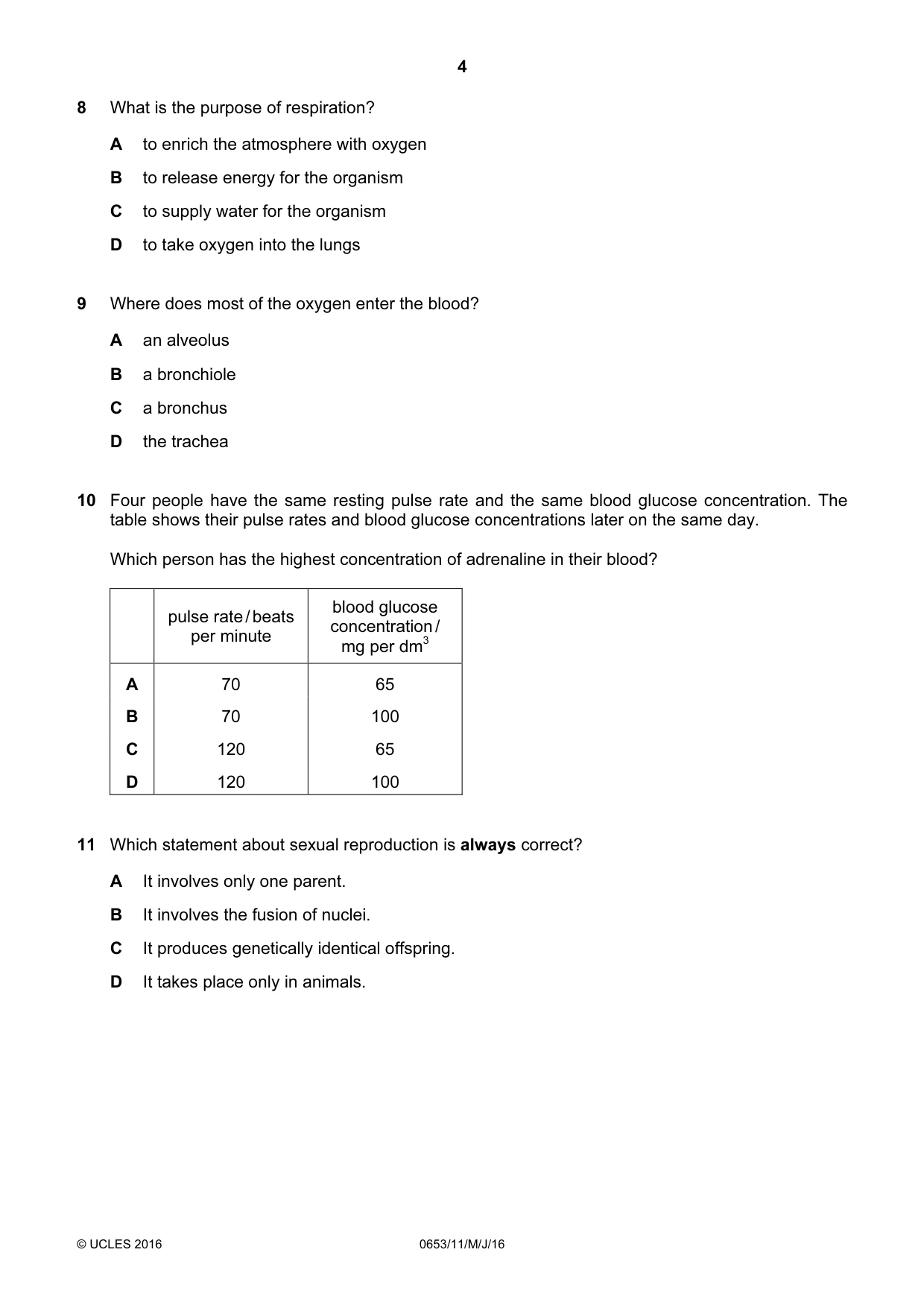 Cambridge IGCSE Science - Combined 0653 2016 May/June Paper 1 · Variant 1 question paper, page 4 of 16