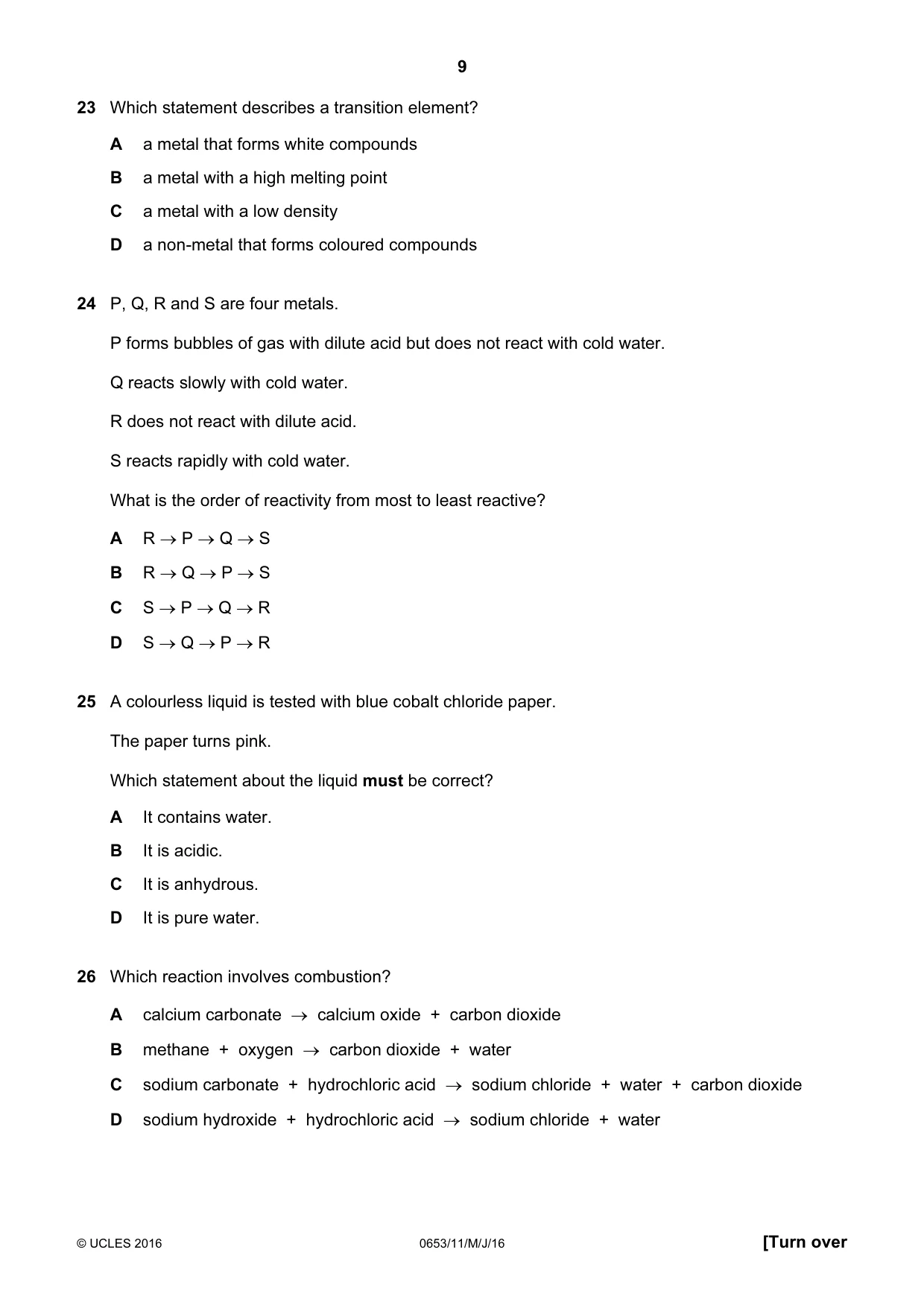 Cambridge IGCSE Science - Combined 0653 2016 May/June Paper 1 · Variant 1 question paper, page 9 of 16