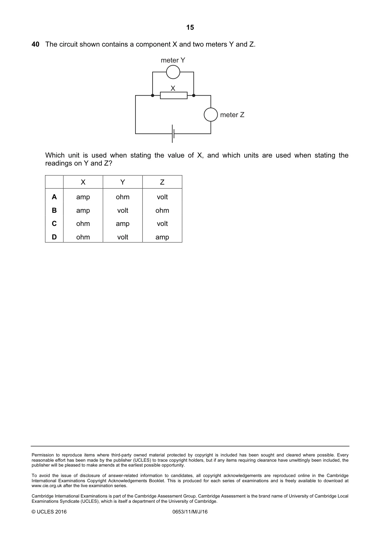 Cambridge IGCSE Science - Combined 0653 2016 May/June Paper 1 · Variant 1 question paper, page 15 of 16