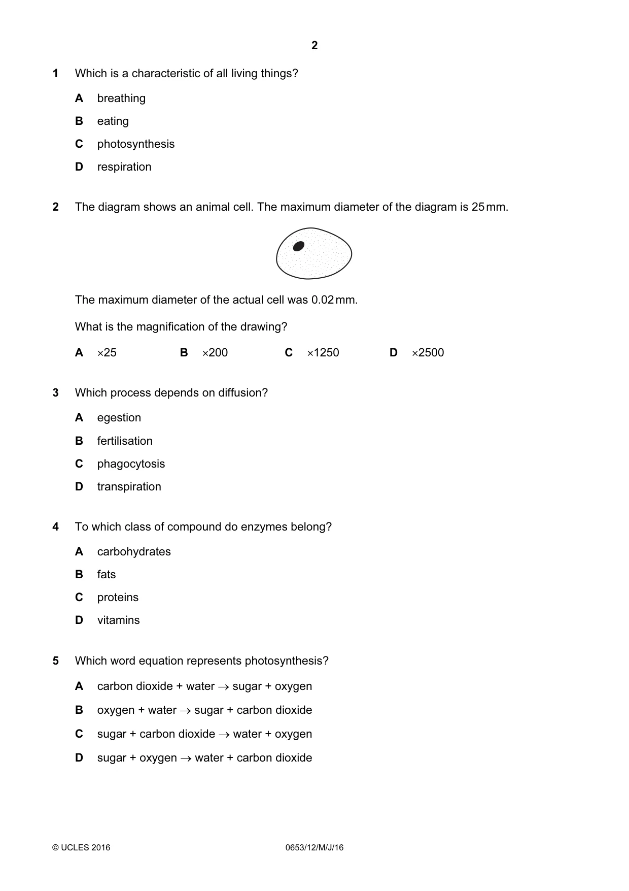 Cambridge IGCSE Science - Combined 0653 2016 May/June Paper 1 · Variant 2 question paper, page 2 of 16
