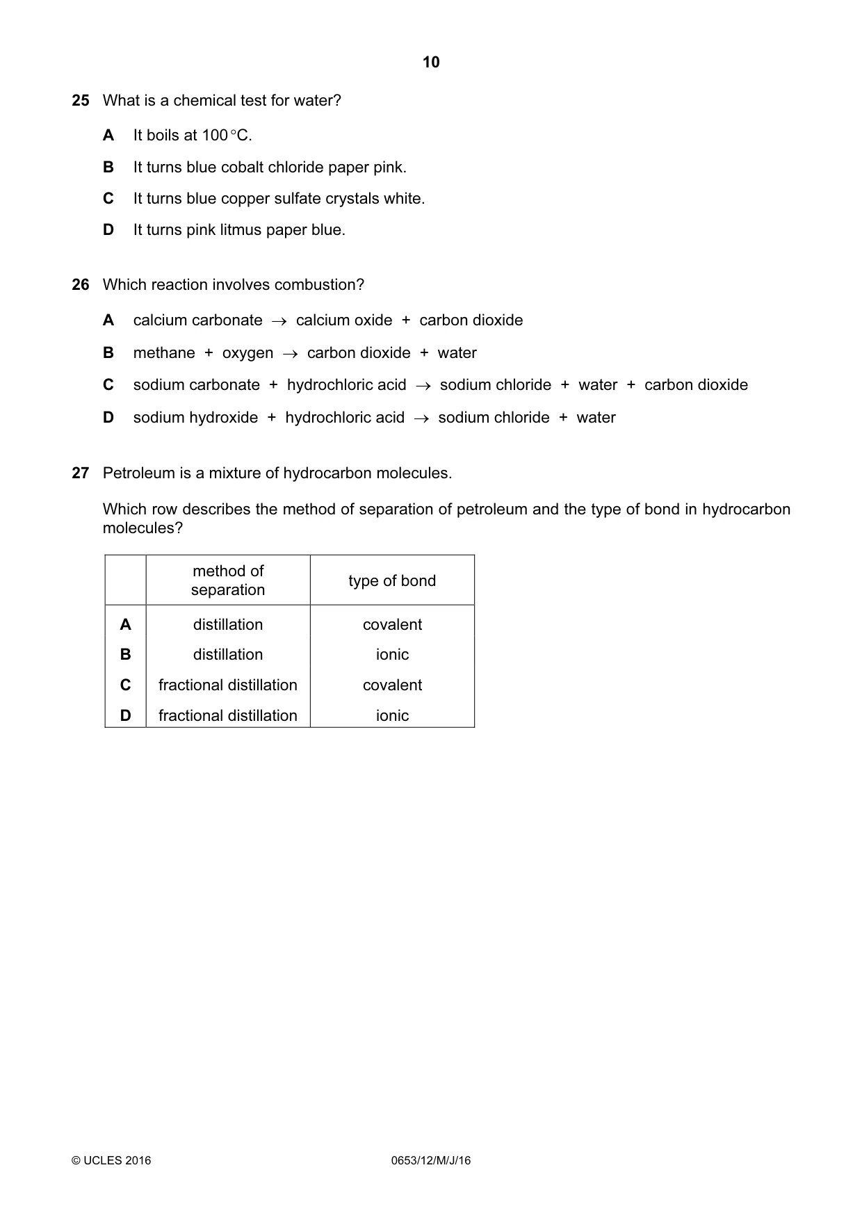 Cambridge IGCSE Science - Combined 0653 2016 May/June Paper 1 · Variant 2 question paper, page 10 of 16