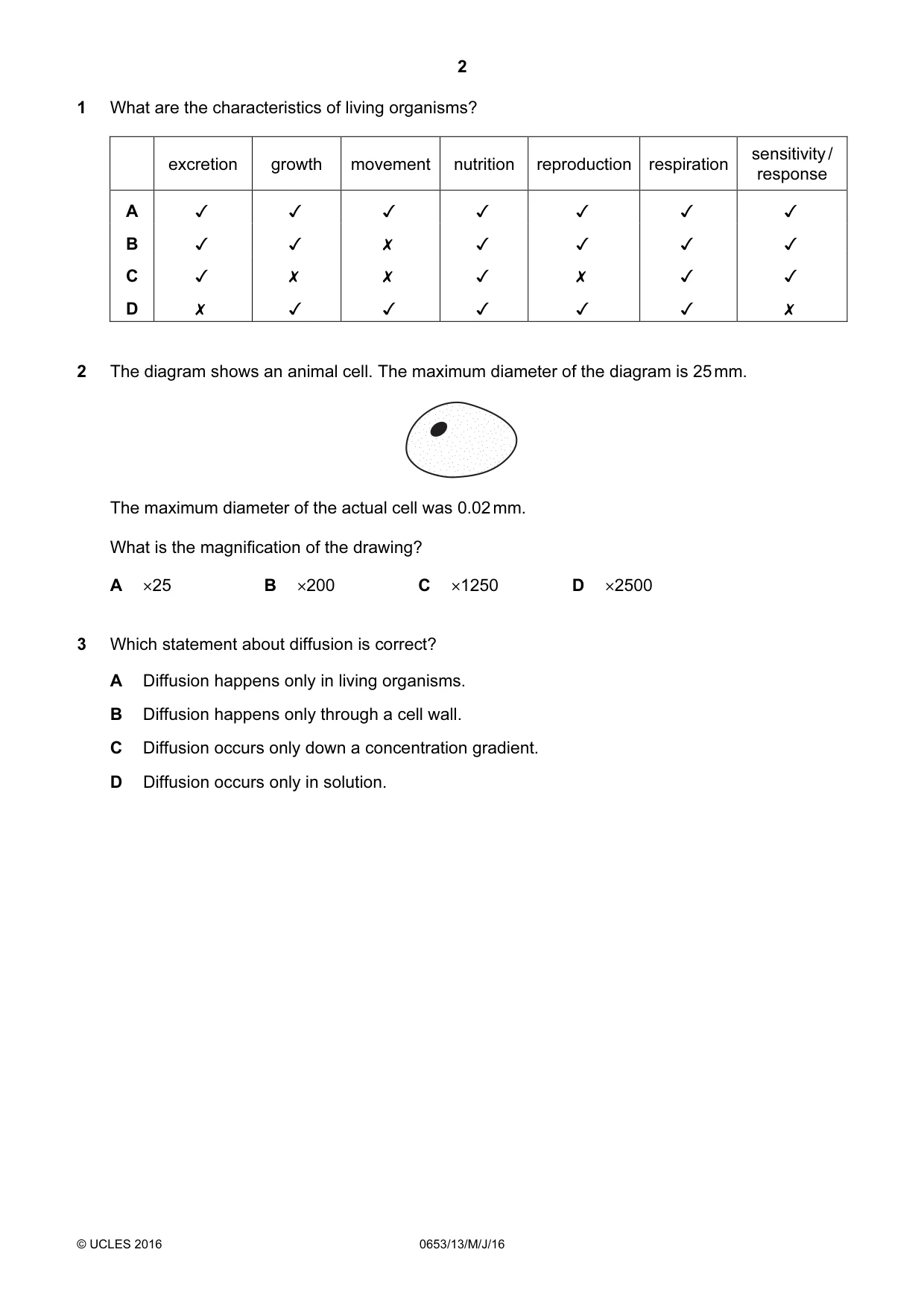 Cambridge IGCSE Science - Combined 0653 2016 May/June Paper 1 · Variant 3 question paper, page 2 of 16