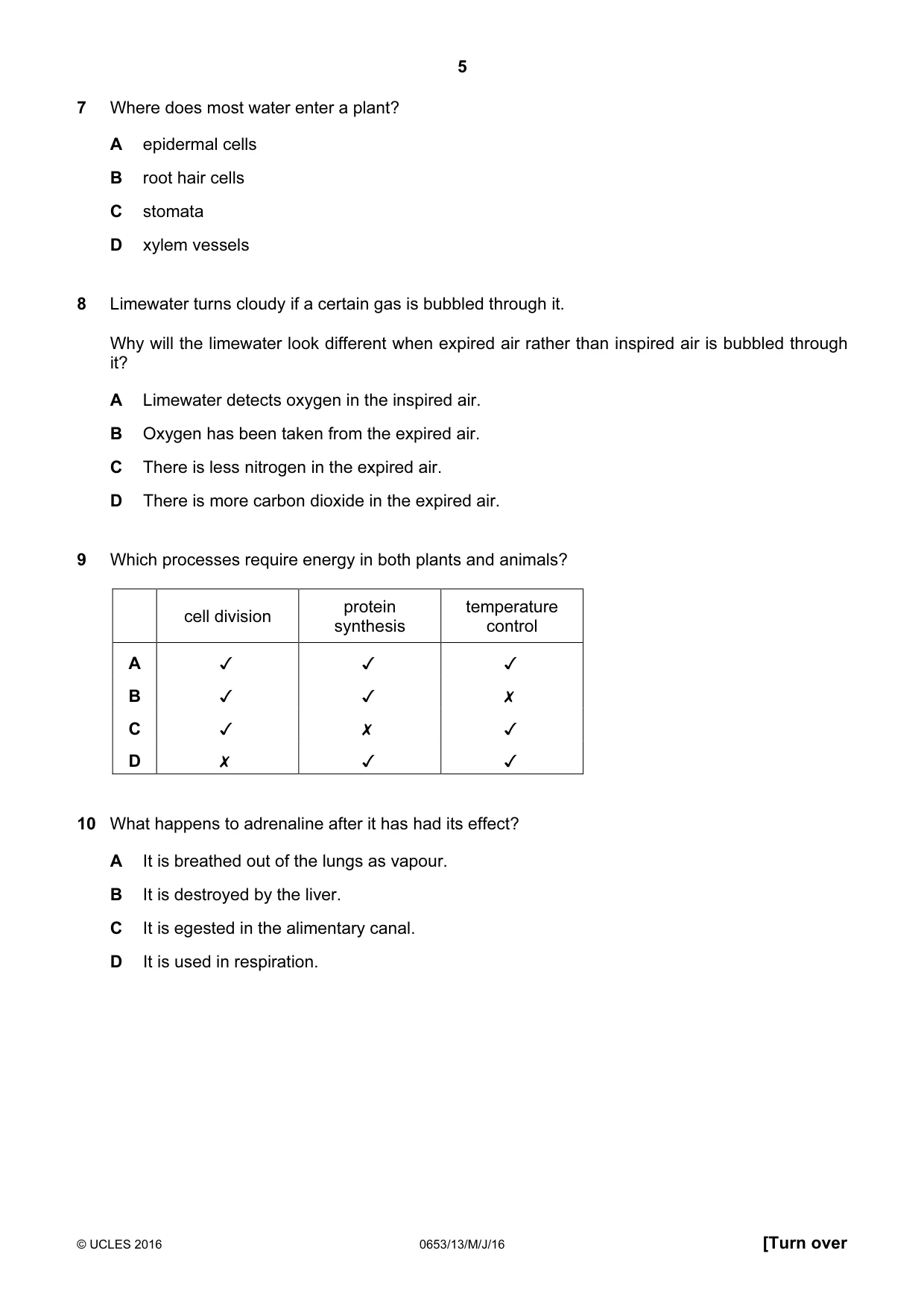 Cambridge IGCSE Science - Combined 0653 2016 May/June Paper 1 · Variant 3 question paper, page 5 of 16