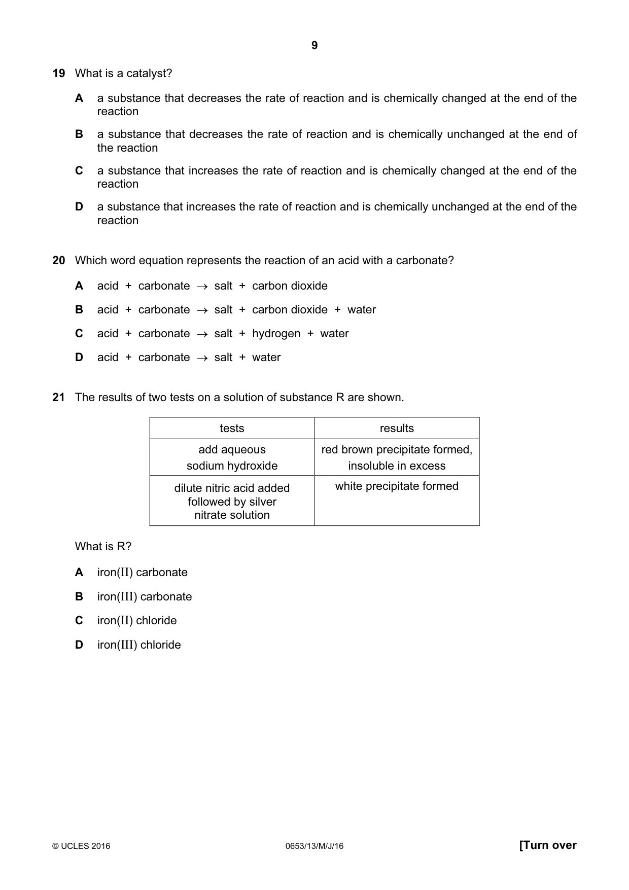 Cambridge IGCSE Science - Combined 0653 2016 May/June Paper 1 · Variant 3 question paper, page 9 of 16