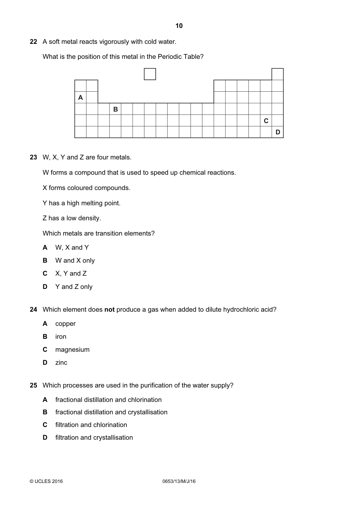 Cambridge IGCSE Science - Combined 0653 2016 May/June Paper 1 · Variant 3 question paper, page 10 of 16