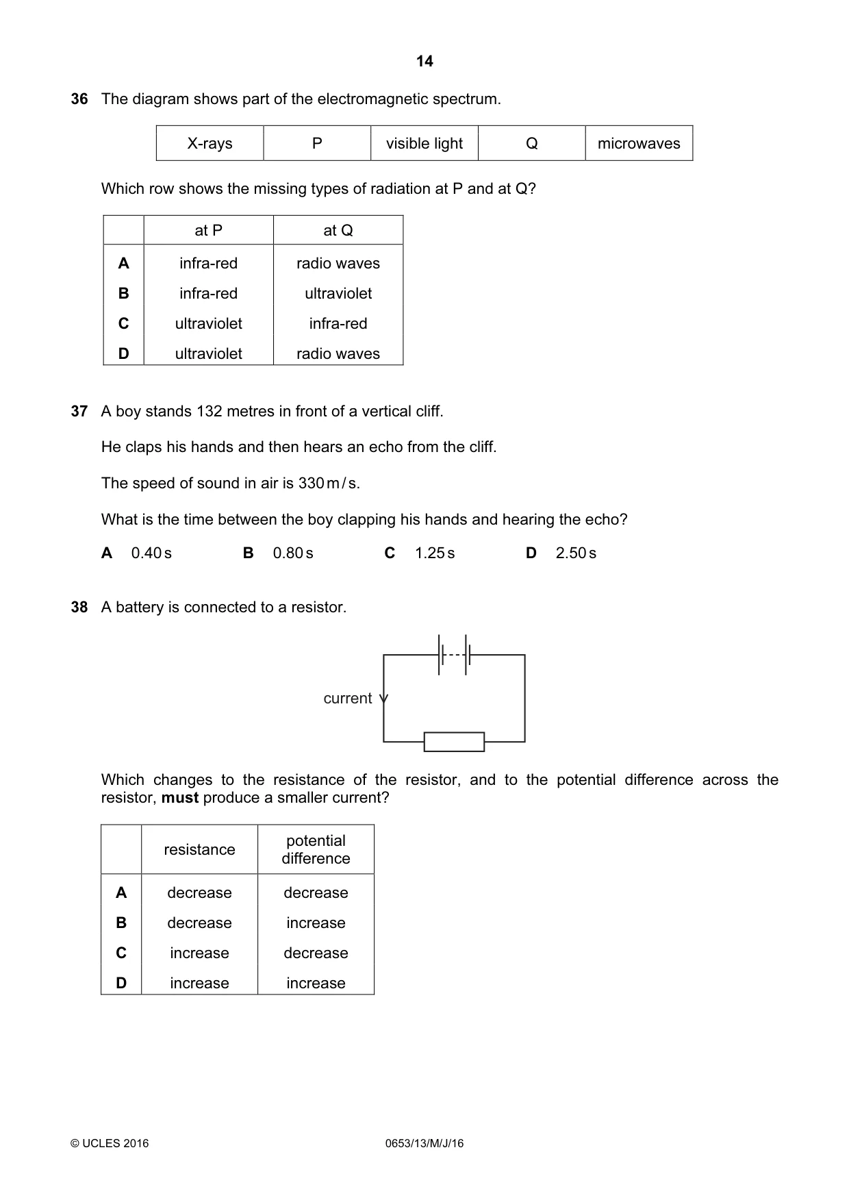 Cambridge IGCSE Science - Combined 0653 2016 May/June Paper 1 · Variant 3 question paper, page 14 of 16