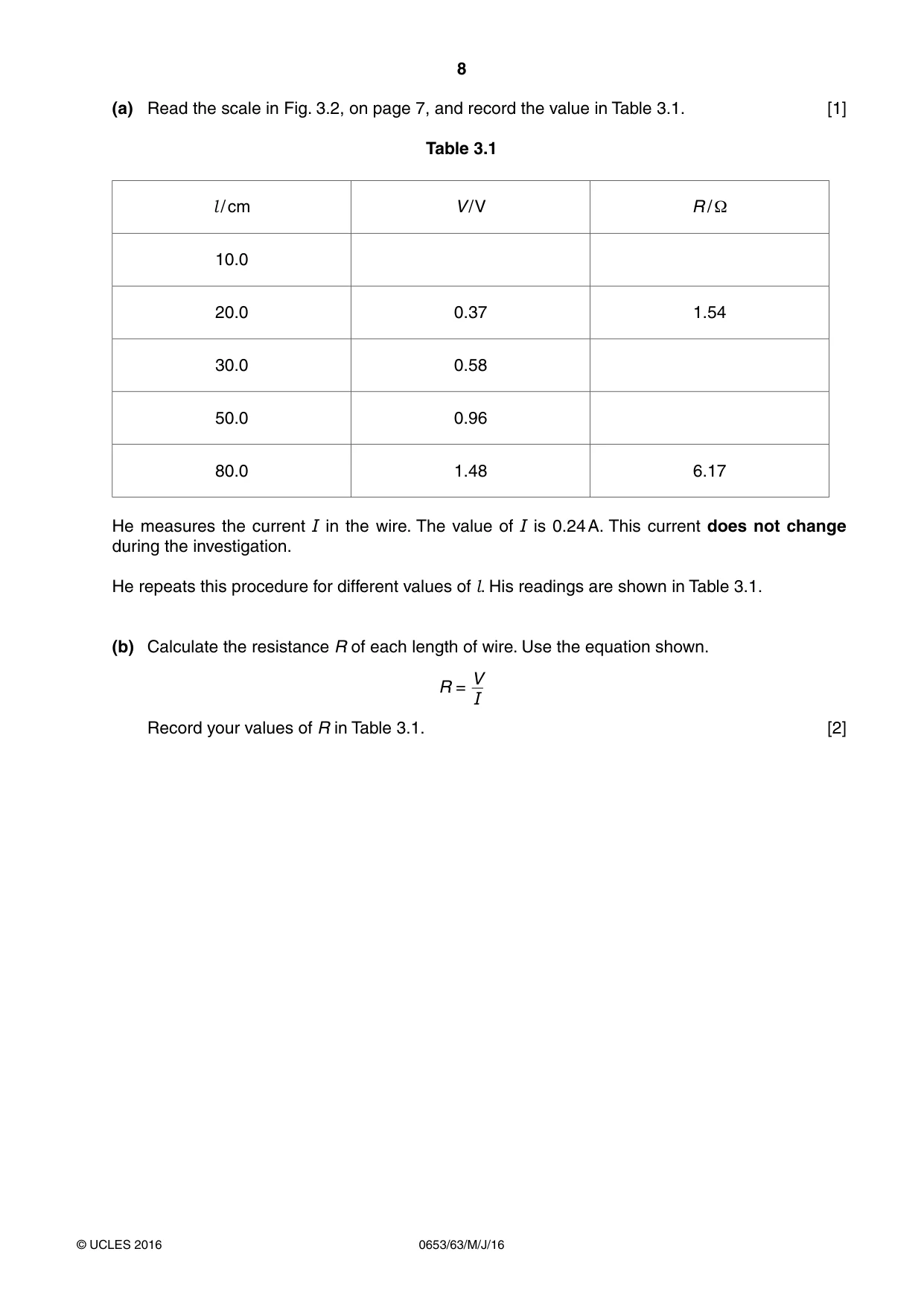 Cambridge IGCSE Science - Combined 0653 2016 May/June Paper 6 · Variant 3 question paper, page 8 of 20