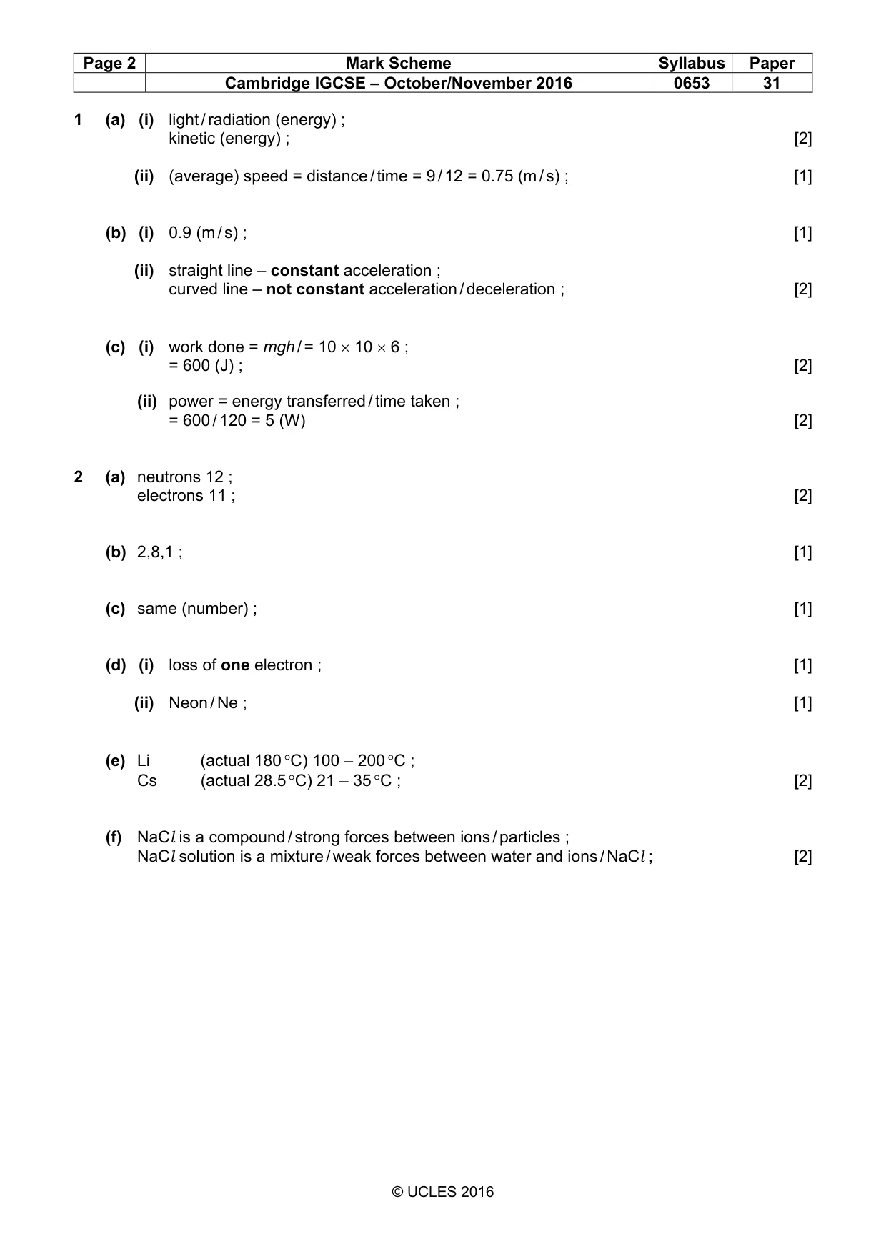 Mark scheme, page 2 of 5