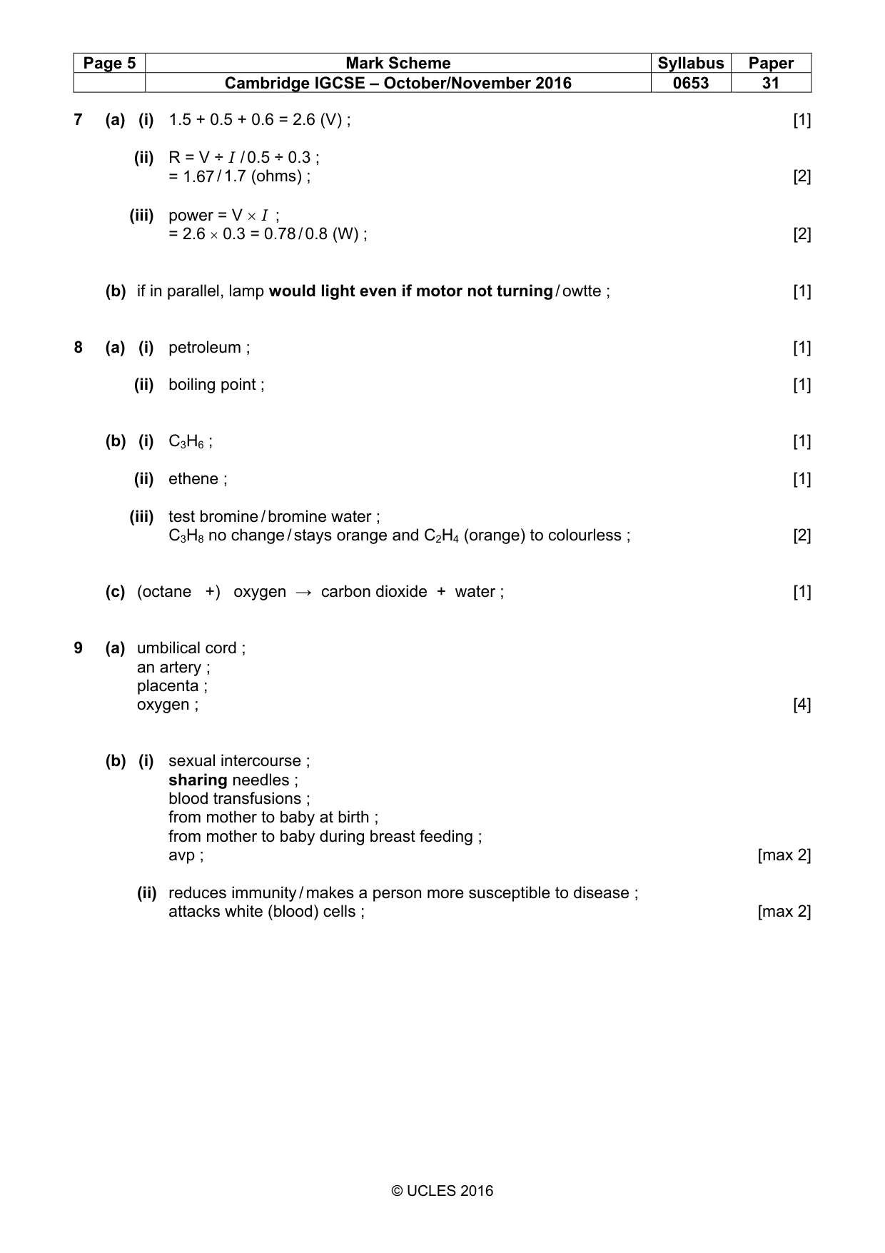 Mark scheme, page 5 of 5