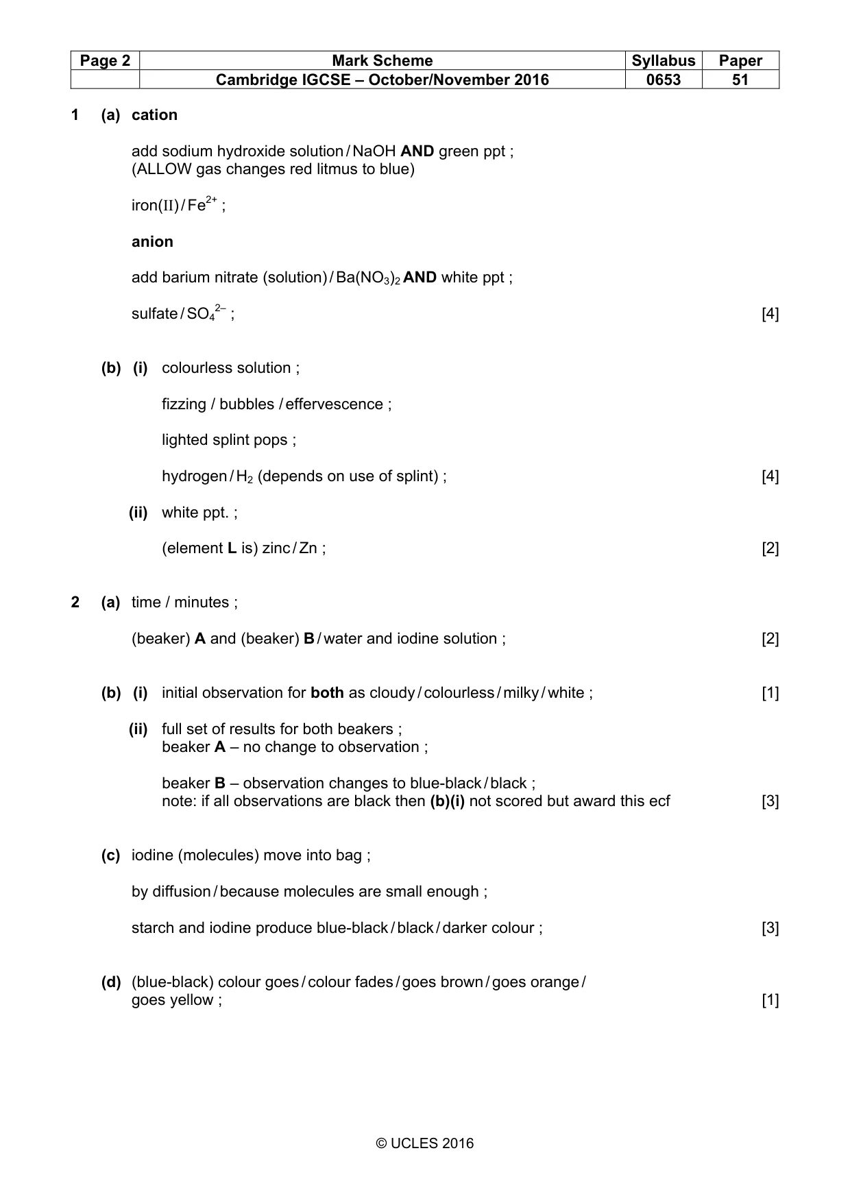 Mark scheme, page 2 of 3