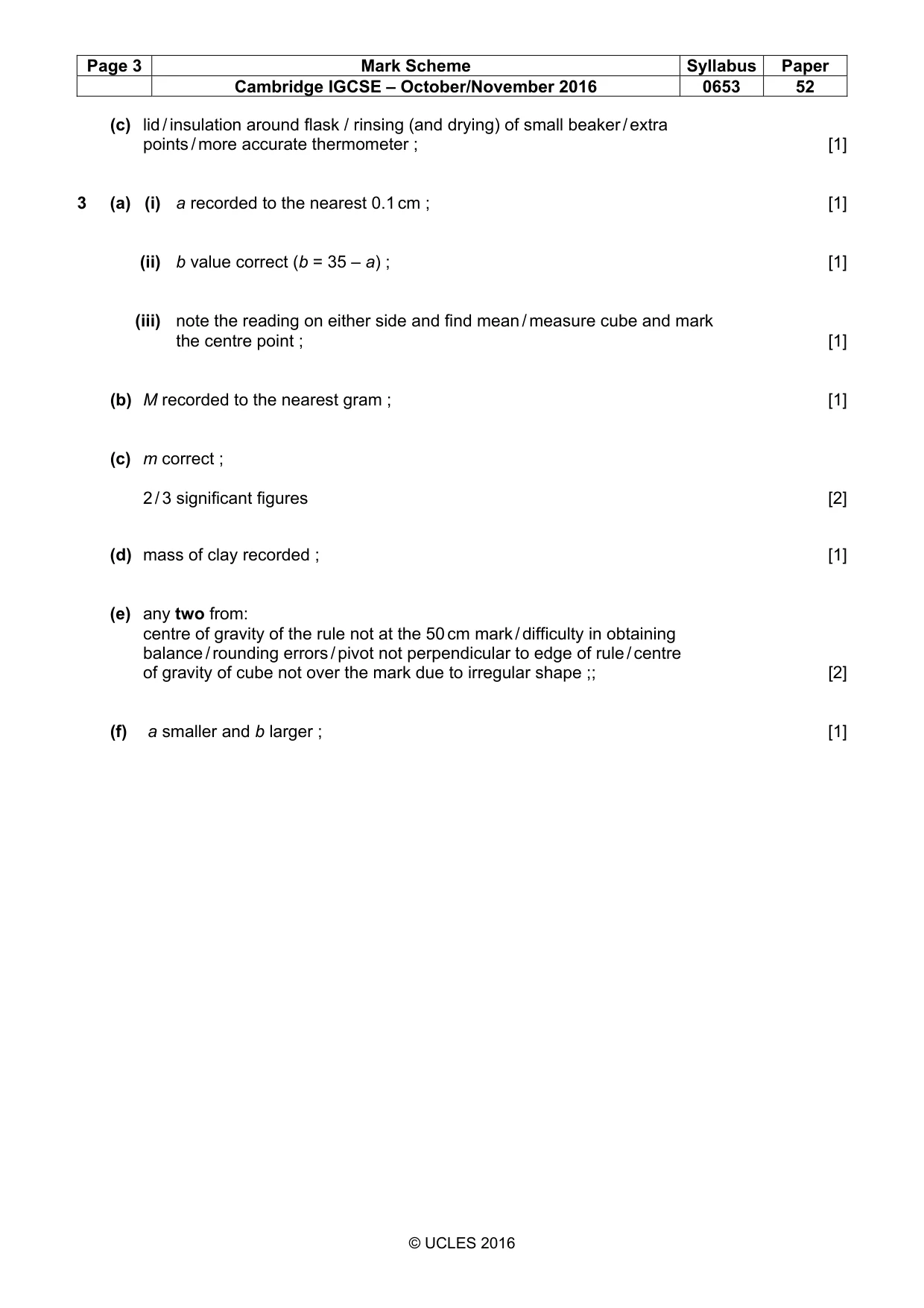 Mark scheme, page 3 of 3
