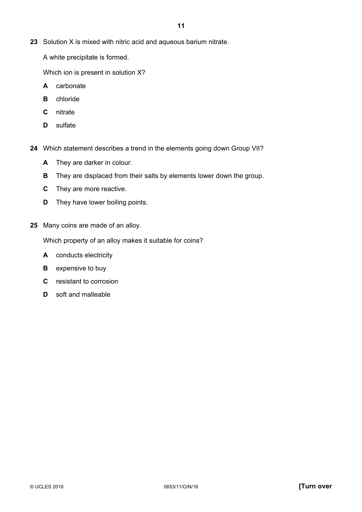 Cambridge IGCSE Science - Combined 0653 2016 Oct/Nov Paper 1 · Variant 1 question paper, page 11 of 20