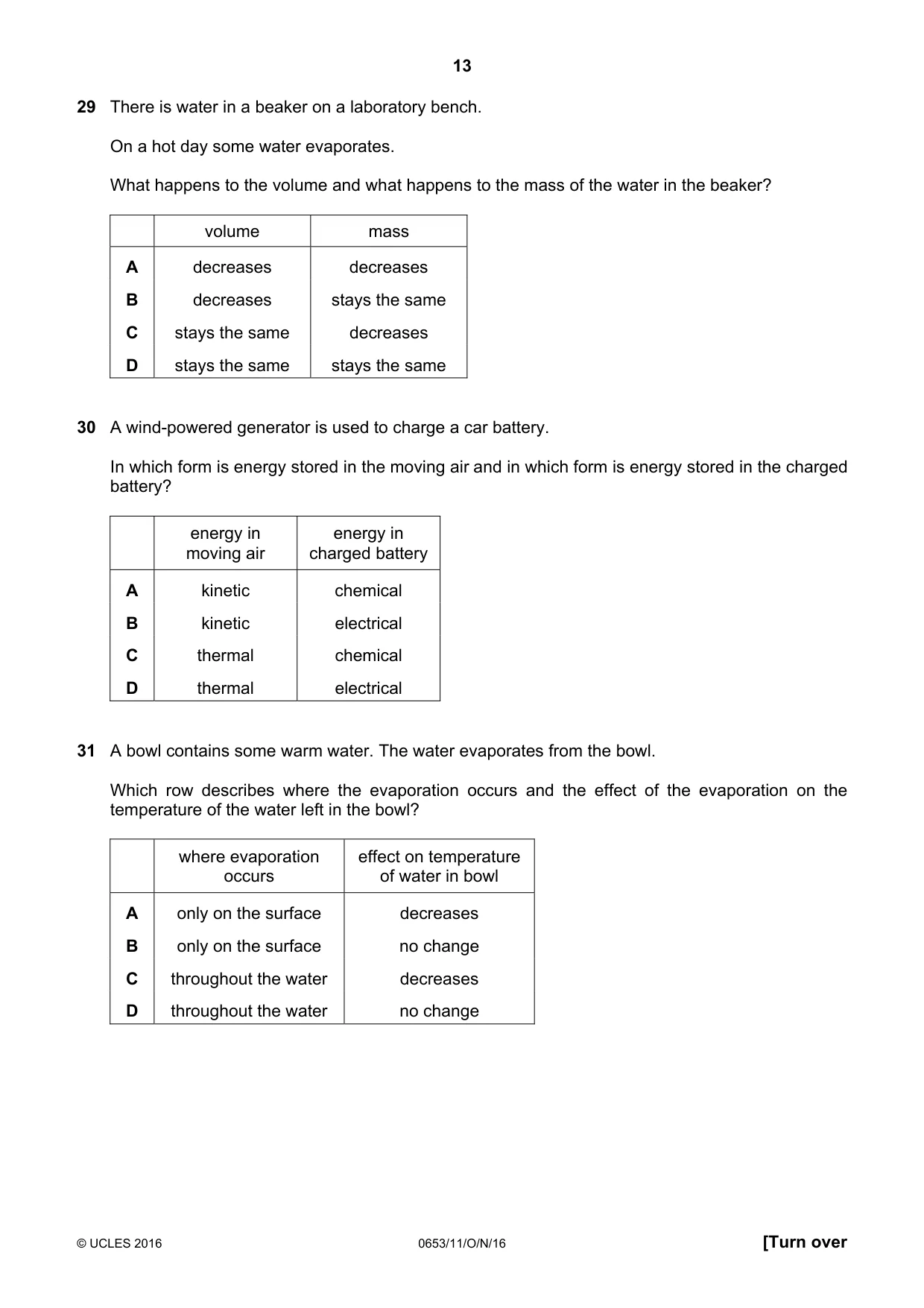Cambridge IGCSE Science - Combined 0653 2016 Oct/Nov Paper 1 · Variant 1 question paper, page 13 of 20