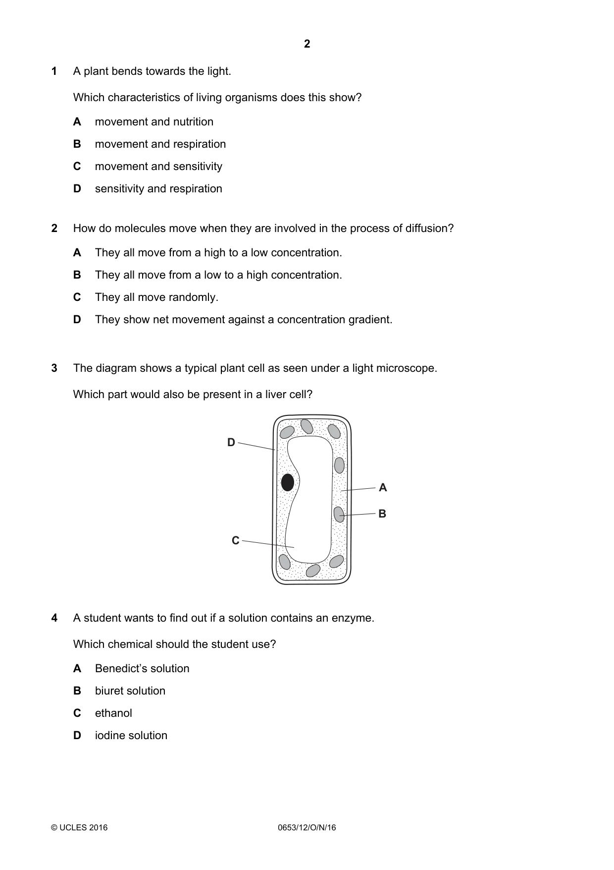 Cambridge IGCSE Science - Combined 0653 2016 Oct/Nov Paper 1 · Variant 2 question paper, page 2 of 20