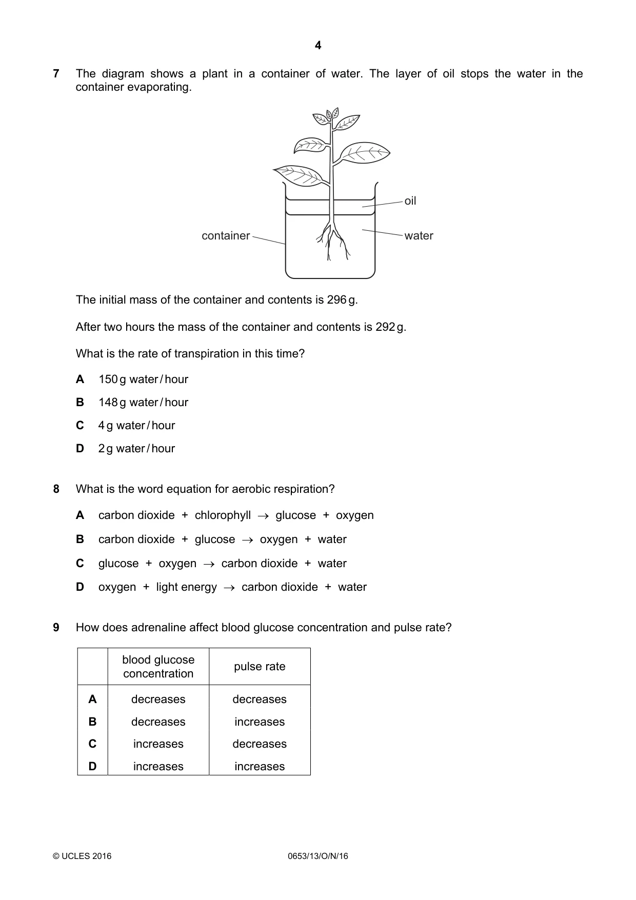 Cambridge IGCSE Science - Combined 0653 2016 Oct/Nov Paper 1 · Variant 3 question paper, page 4 of 20