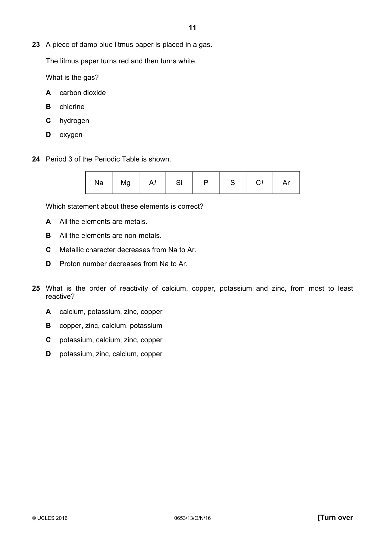Cambridge IGCSE Science - Combined 0653 2016 Oct/Nov Paper 1 · Variant 3 question paper, page 11 of 20