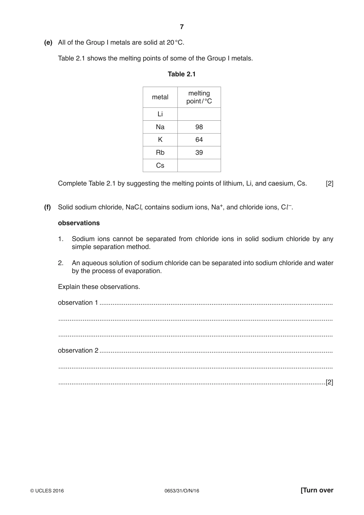Cambridge IGCSE Science - Combined 0653 2016 Oct/Nov Paper 3 · Variant 1 question paper, page 7 of 24