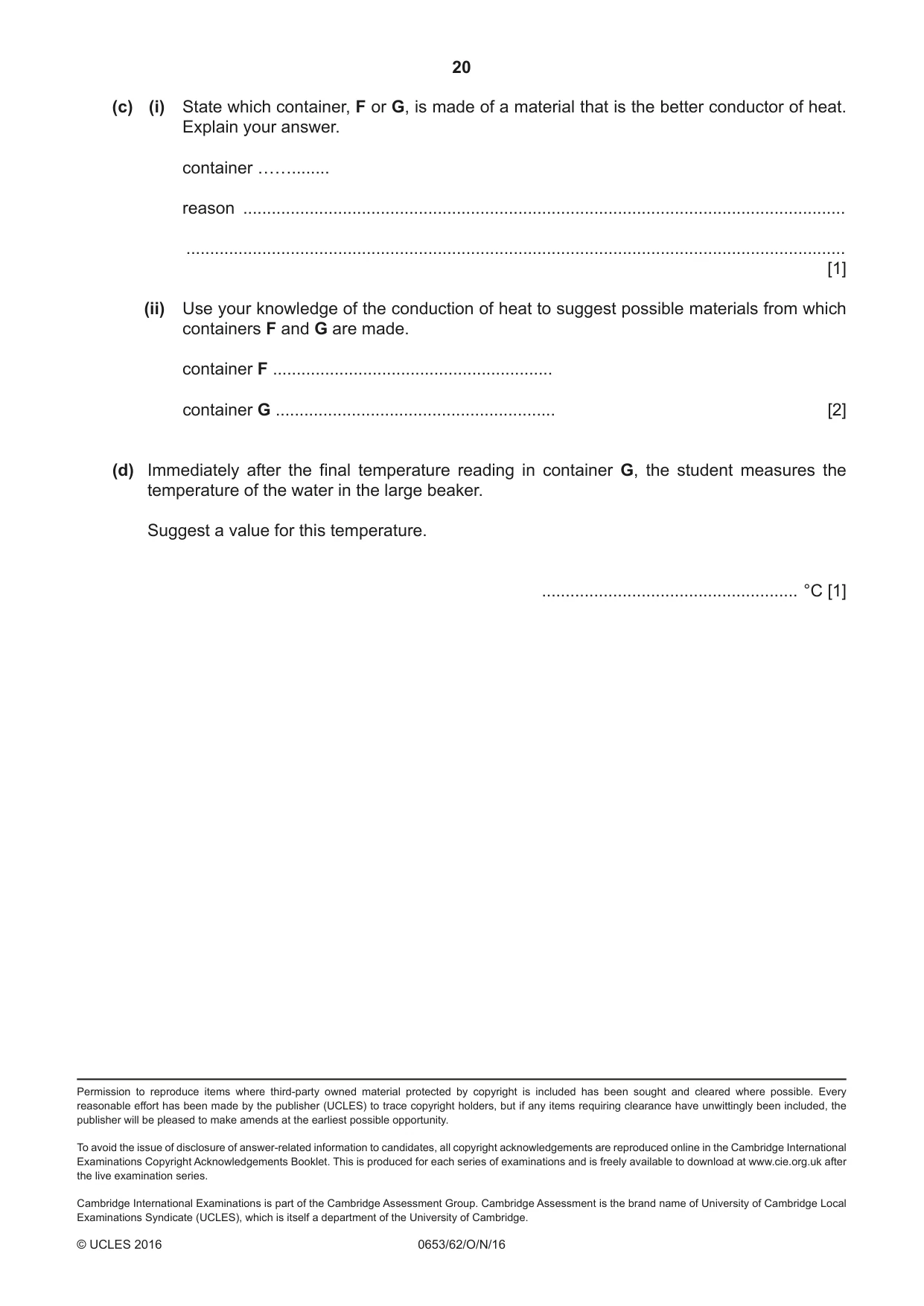 Cambridge IGCSE Science - Combined 0653 2016 Oct/Nov Paper 6 · Variant 2 question paper, page 20 of 20