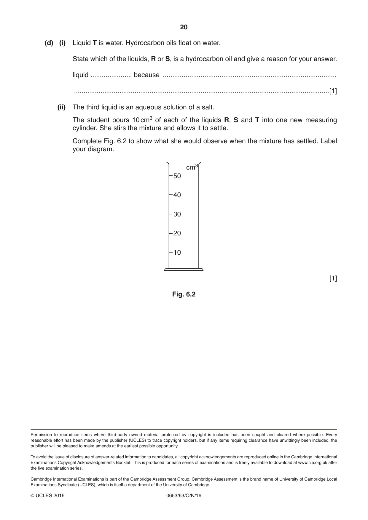 Cambridge IGCSE Science - Combined 0653 2016 Oct/Nov Paper 6 · Variant 3 question paper, page 20 of 20