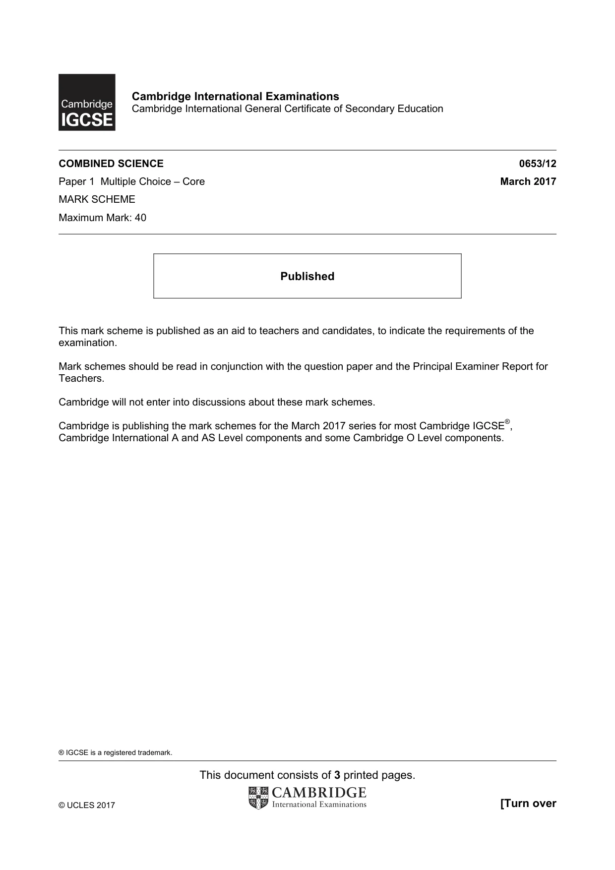 Mark scheme, page 1 of 3