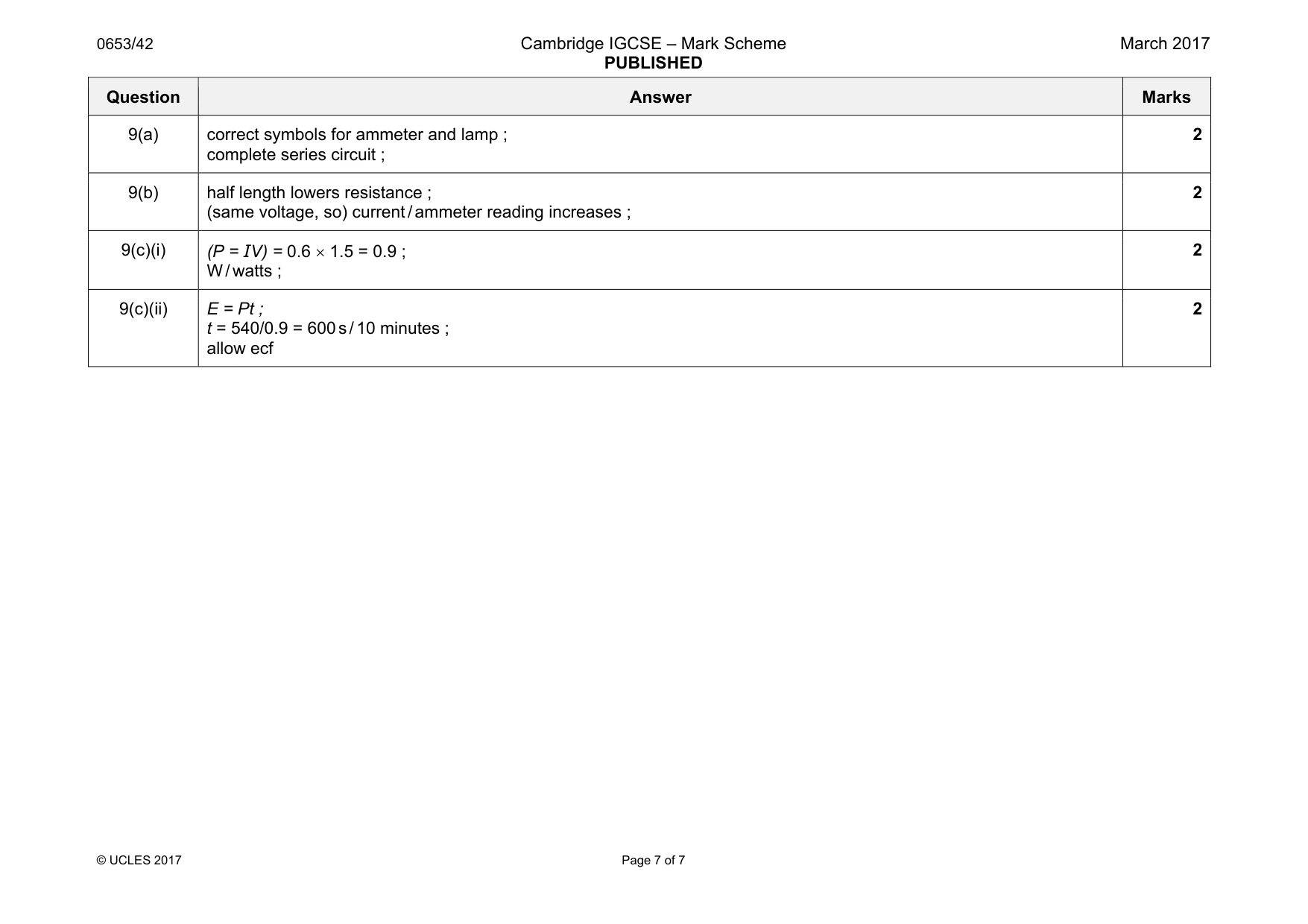 Mark scheme, page 7 of 7