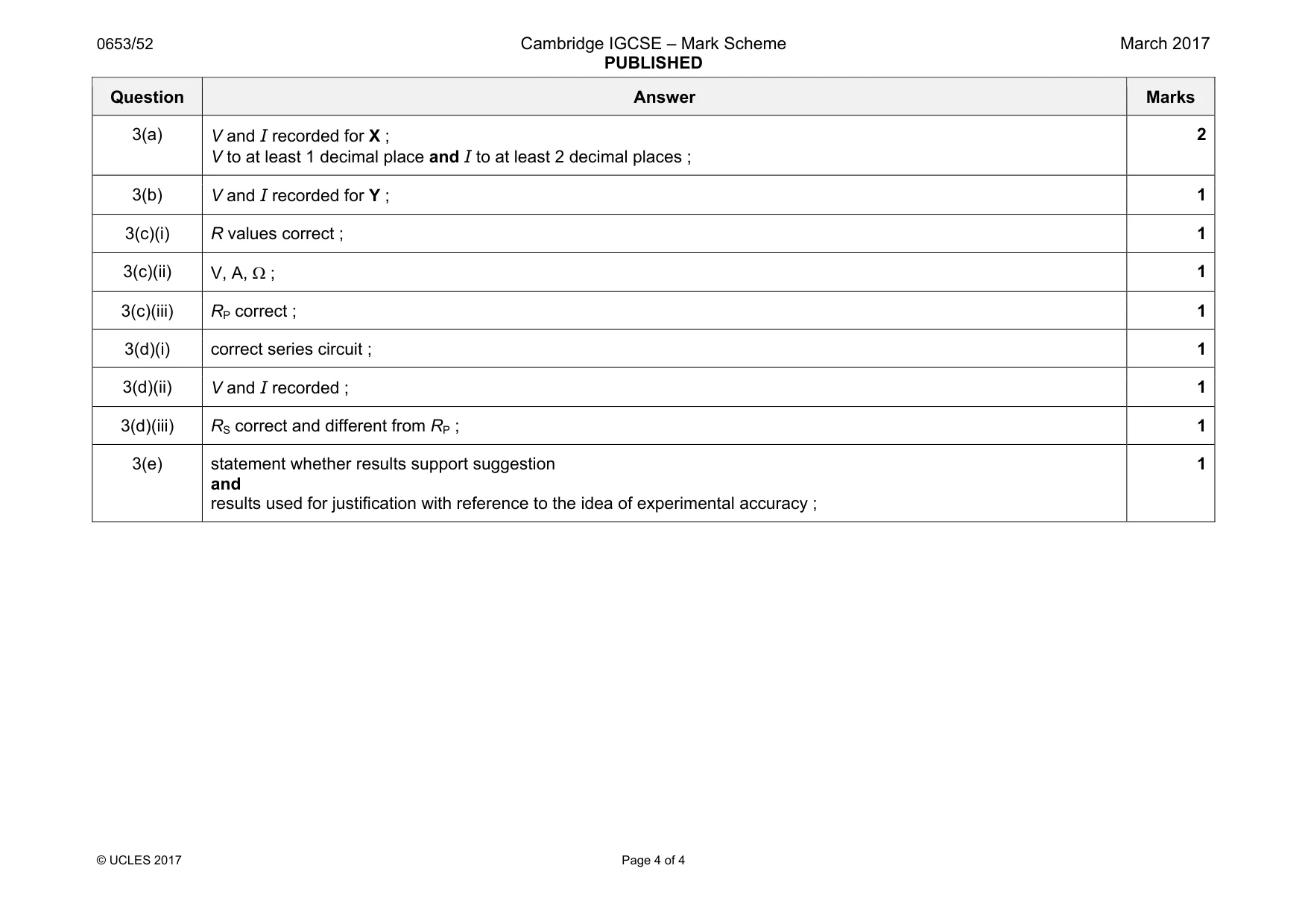 Mark scheme, page 4 of 4