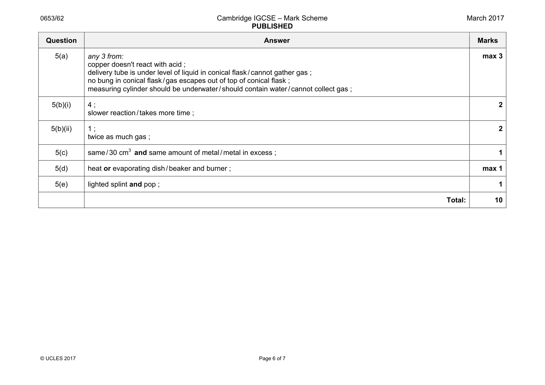 Mark scheme, page 6 of 7