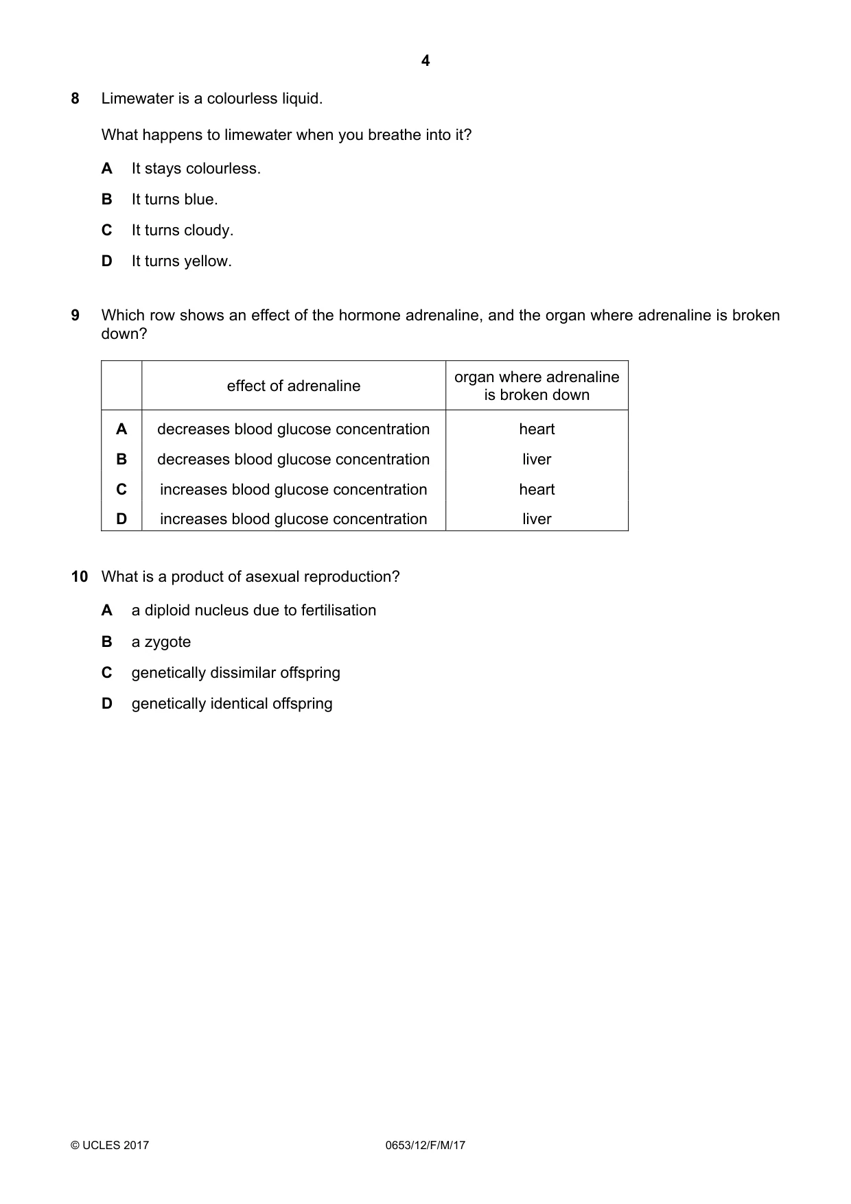 Cambridge IGCSE Science - Combined 0653 2017 Feb/March Paper 1 · Variant 2 question paper, page 4 of 16