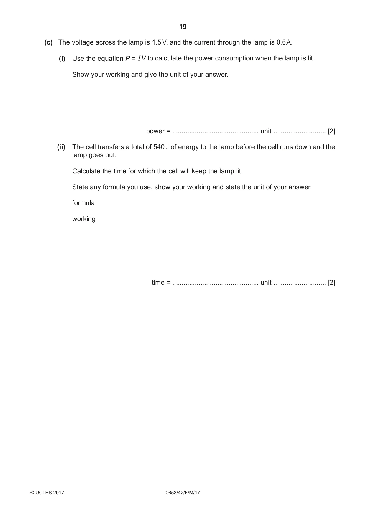 Cambridge IGCSE Science - Combined 0653 2017 Feb/March Paper 4 · Variant 2 question paper, page 19 of 20