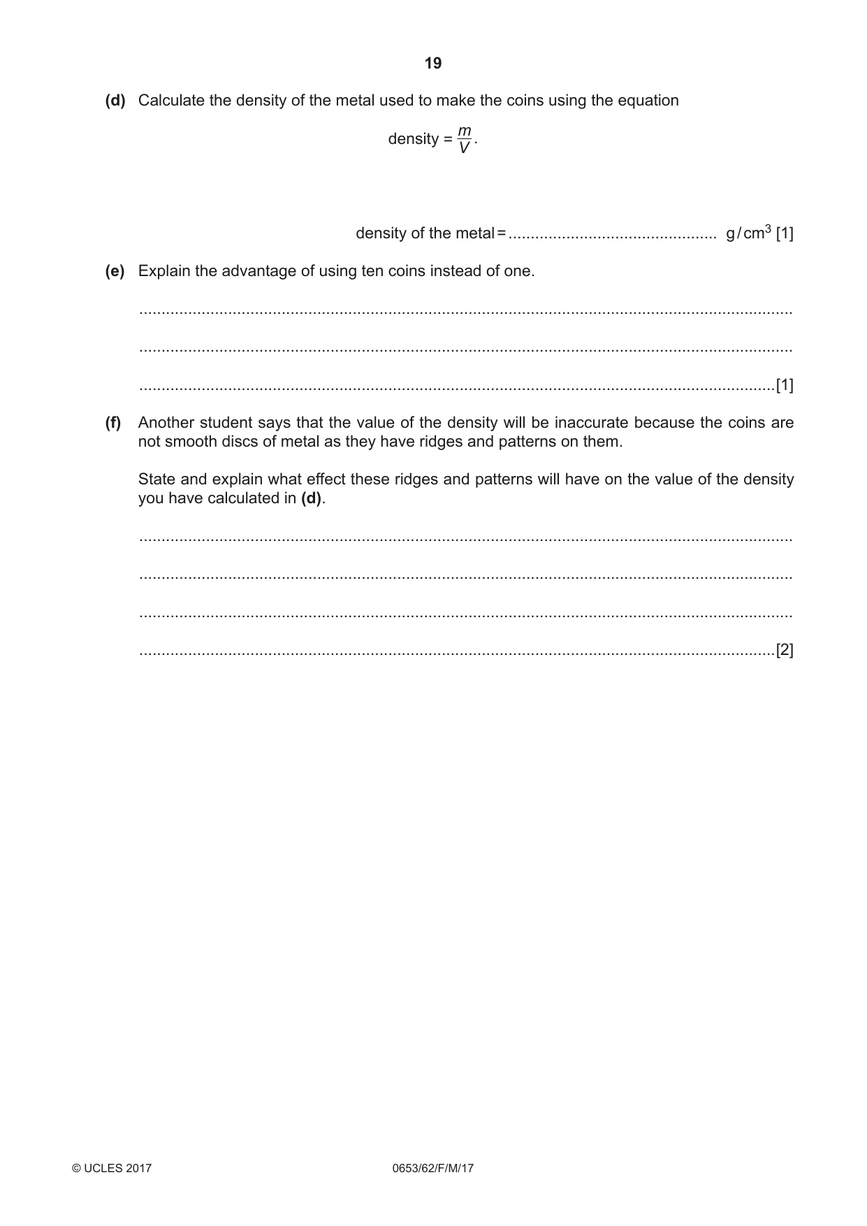 Cambridge IGCSE Science - Combined 0653 2017 Feb/March Paper 6 · Variant 2 question paper, page 19 of 20