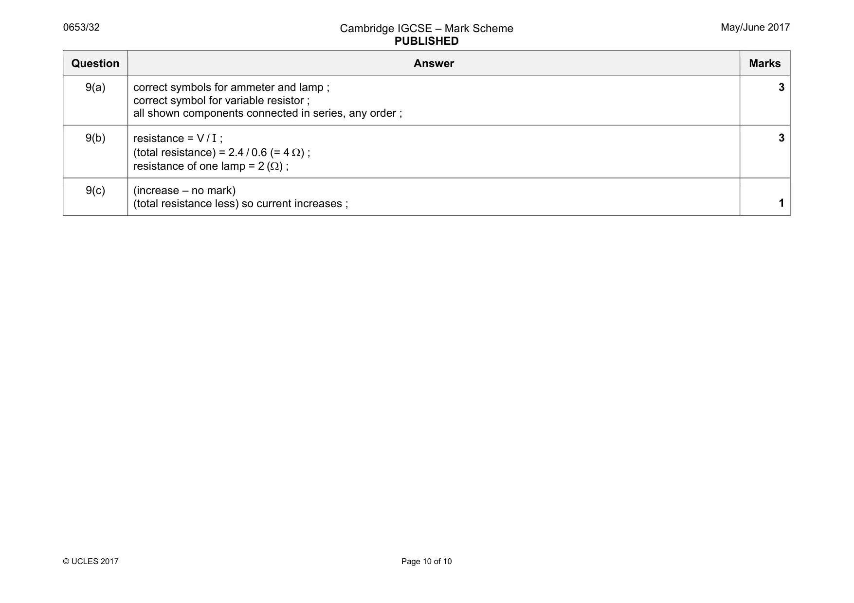 Mark scheme, page 10 of 10