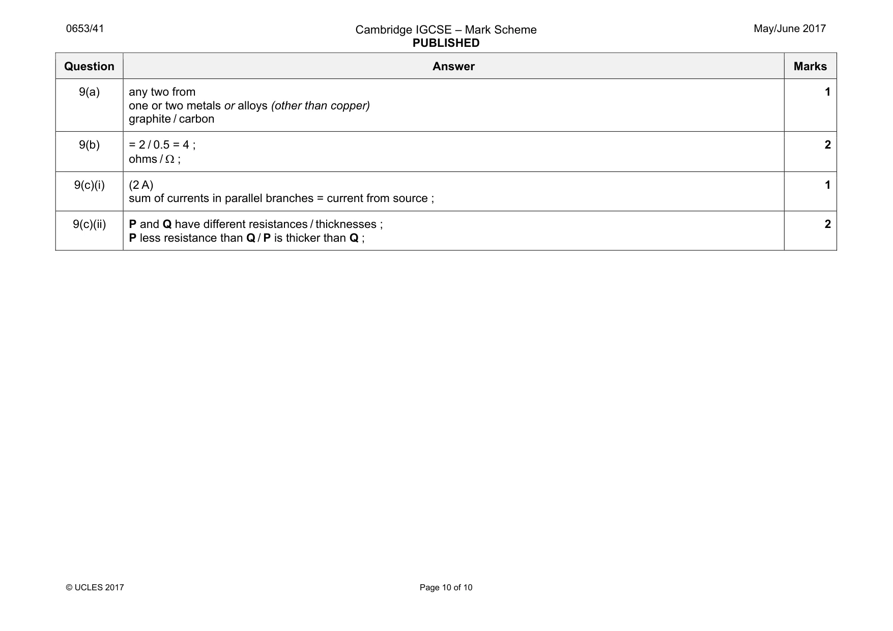 Mark scheme, page 10 of 10