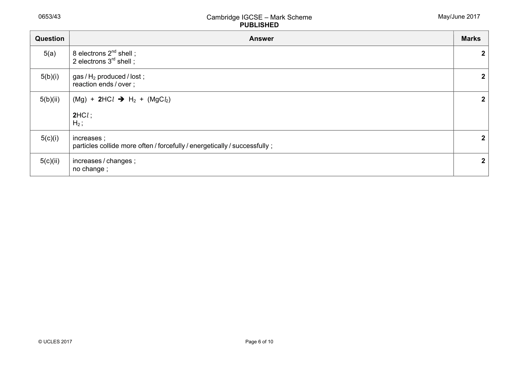 Mark scheme, page 6 of 10