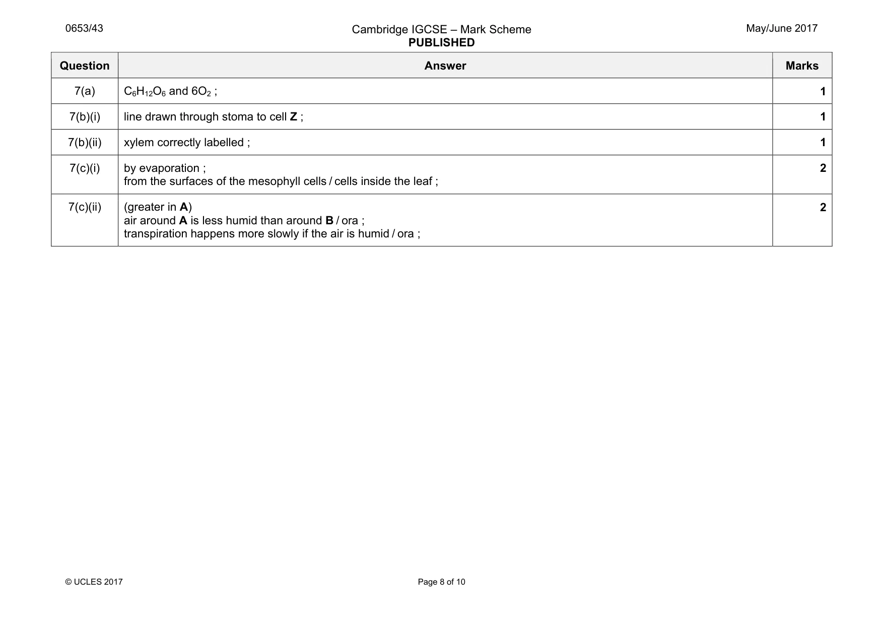 Mark scheme, page 8 of 10