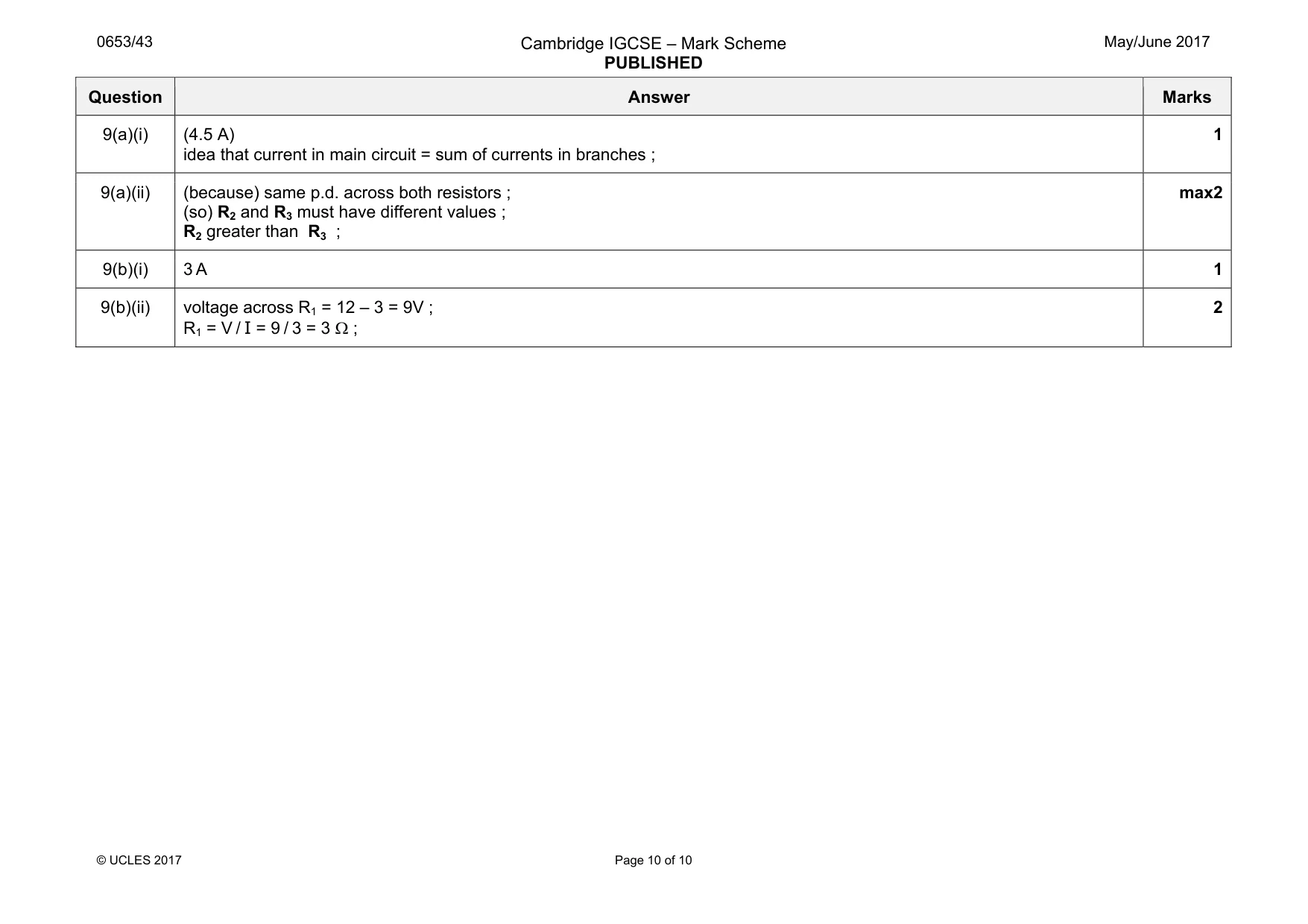Mark scheme, page 10 of 10