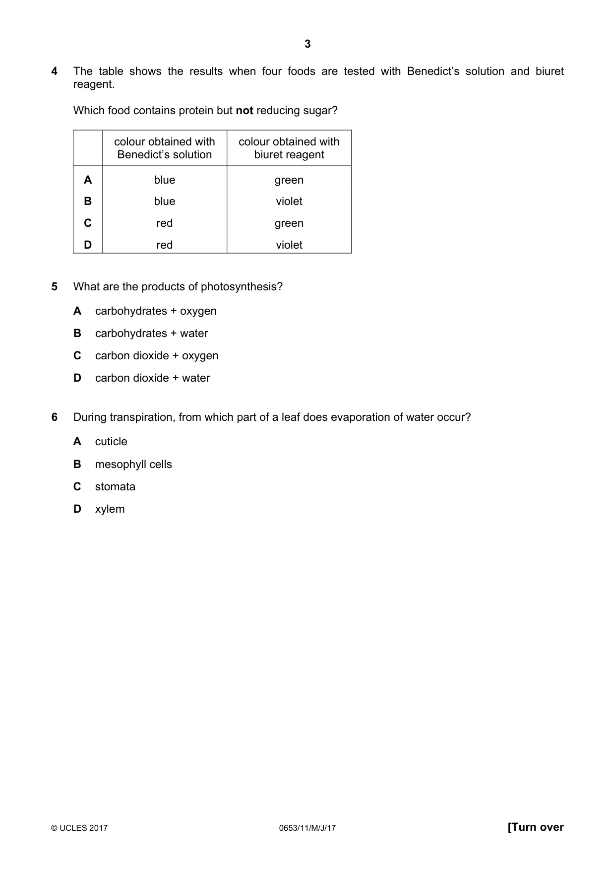 Cambridge IGCSE Science - Combined 0653 2017 May/June Paper 1 · Variant 1 question paper, page 3 of 20