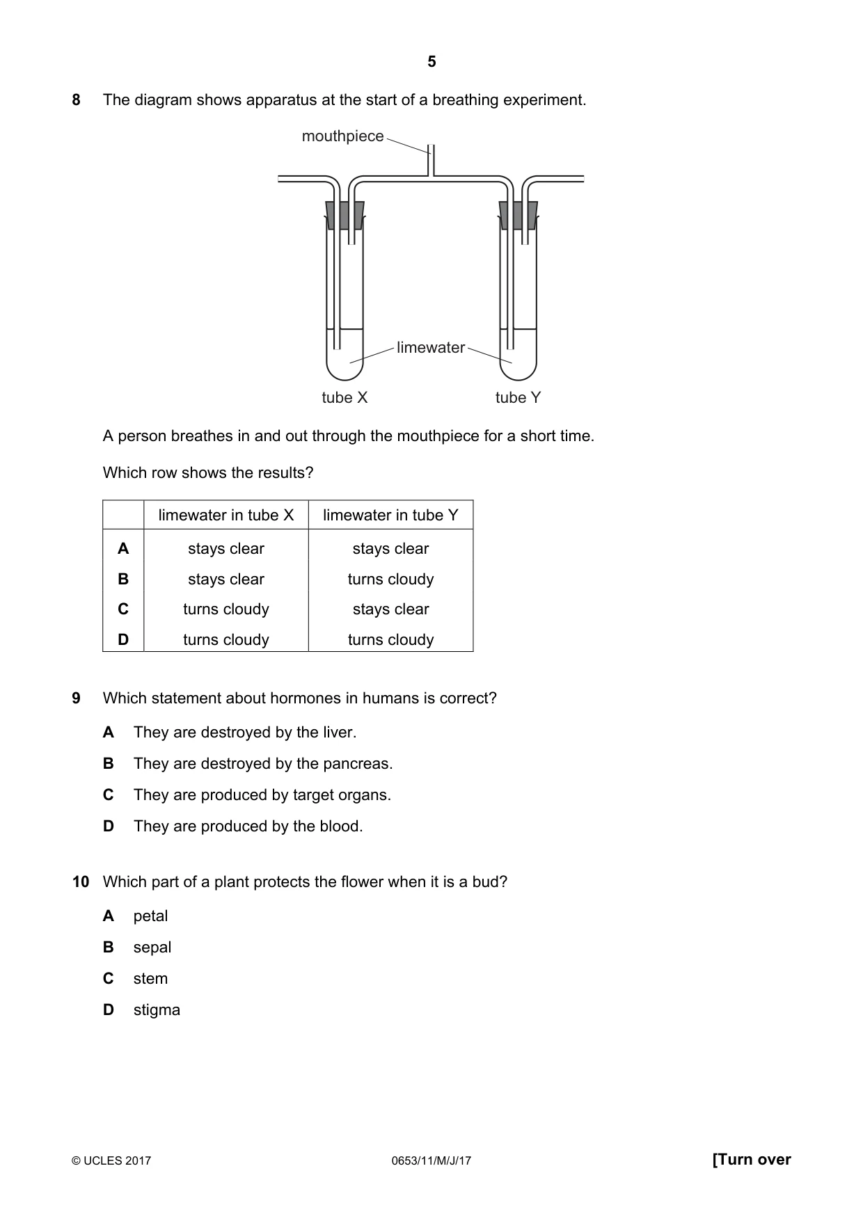 Cambridge IGCSE Science - Combined 0653 2017 May/June Paper 1 · Variant 1 question paper, page 5 of 20
