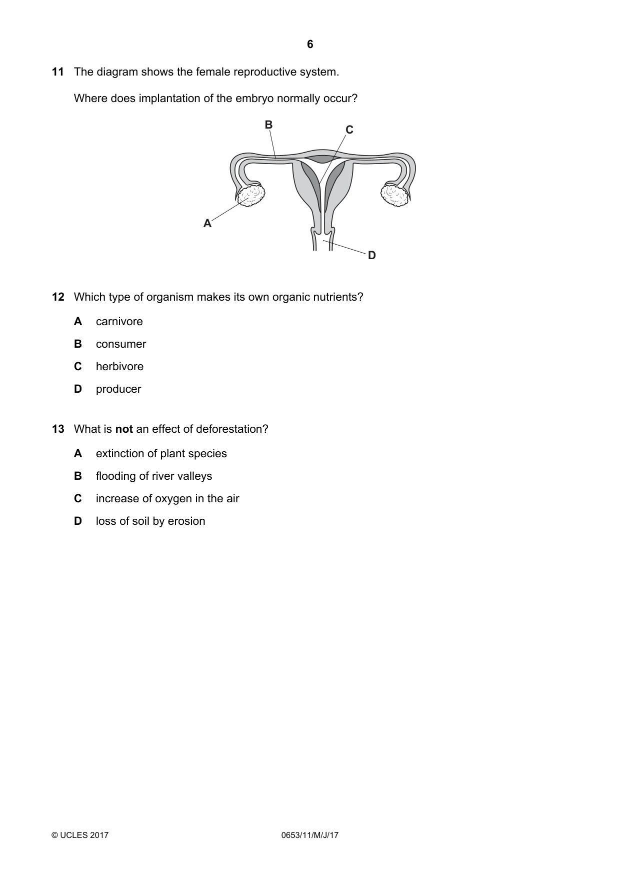Cambridge IGCSE Science - Combined 0653 2017 May/June Paper 1 · Variant 1 question paper, page 6 of 20